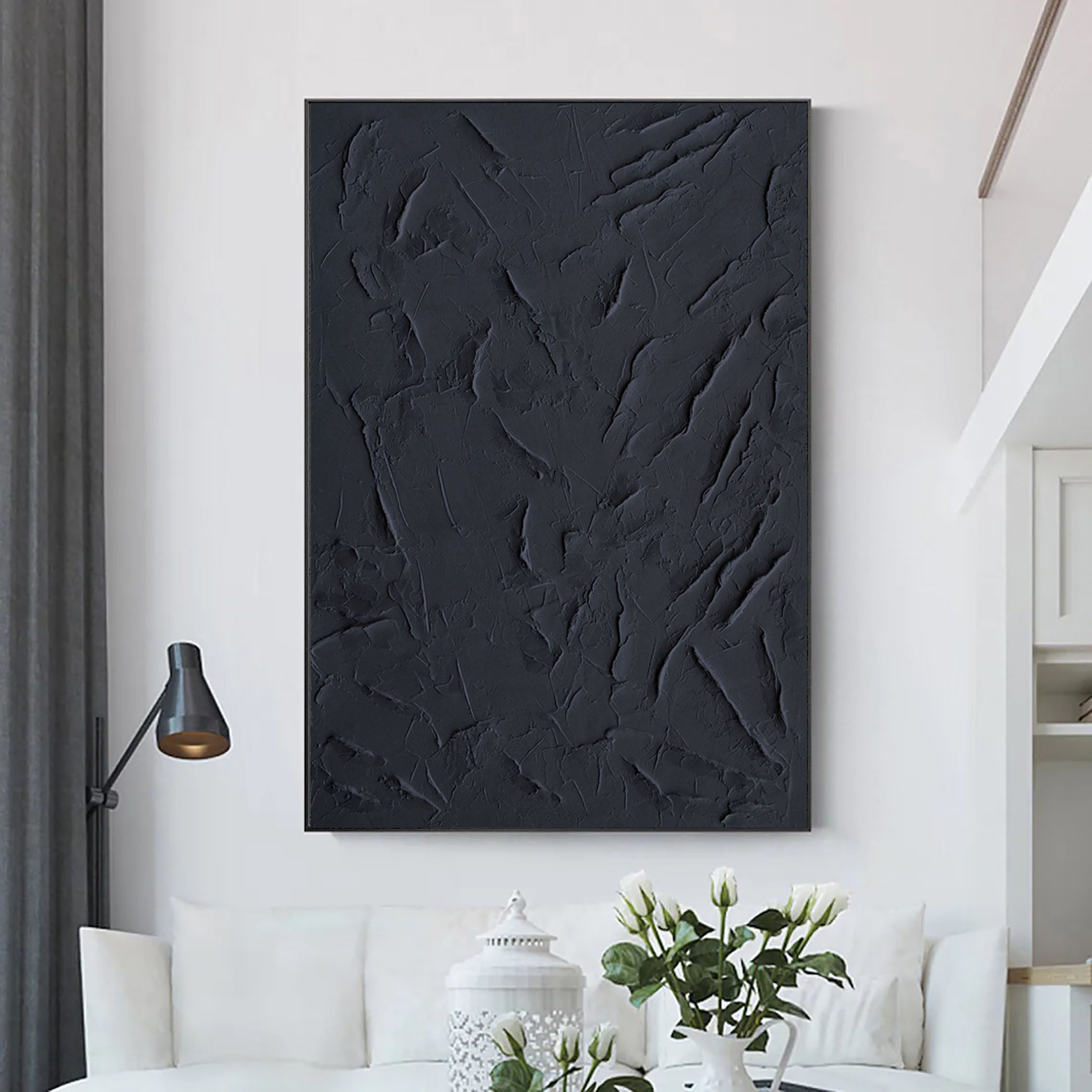 Black Minimalist Textured Painting Canvas #MZ029