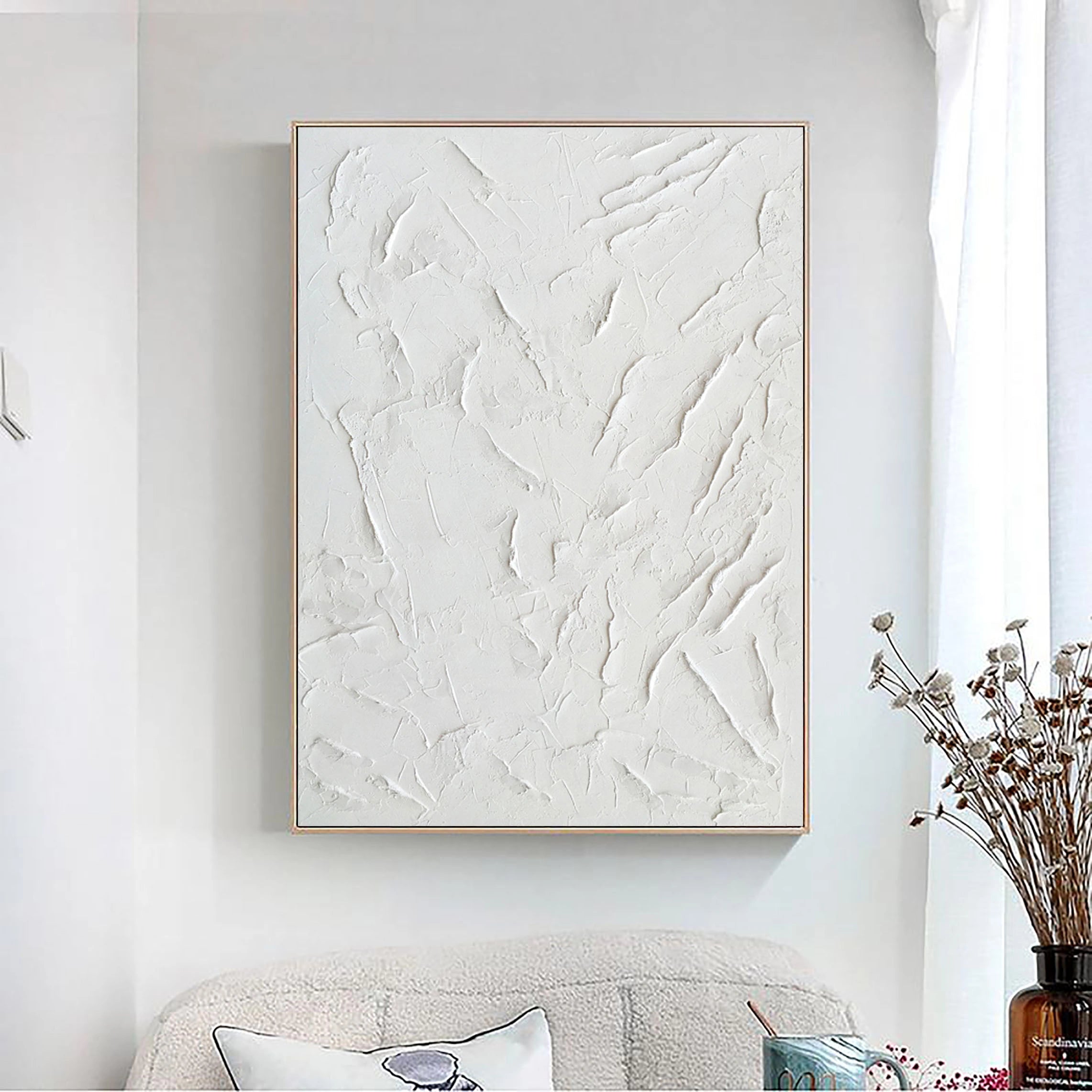 White Minimalist Textured Painting Canvas #MM004-Vertical