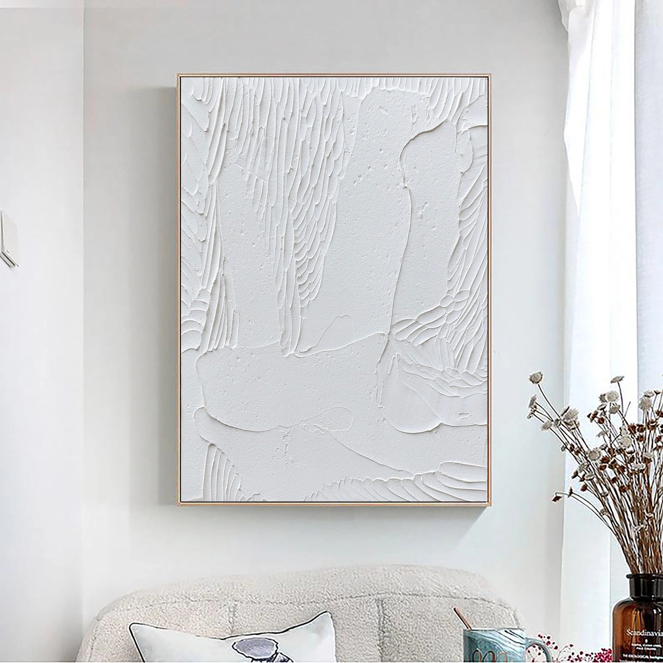 White Minimalist Textured Painting Canvas #MM011-Vertical