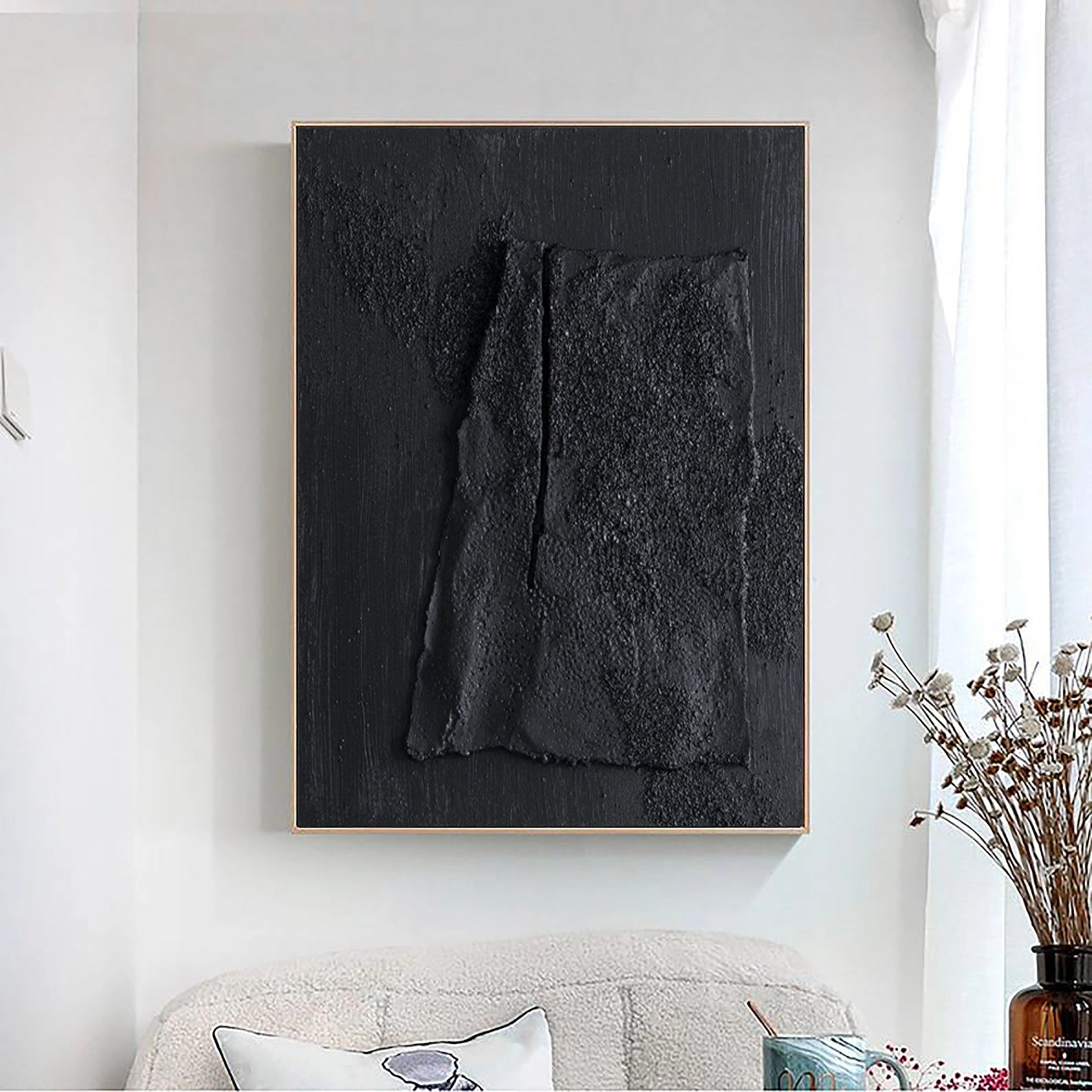 Black Plaster Art Minimalist Textured Painting #MZ003-Vertical