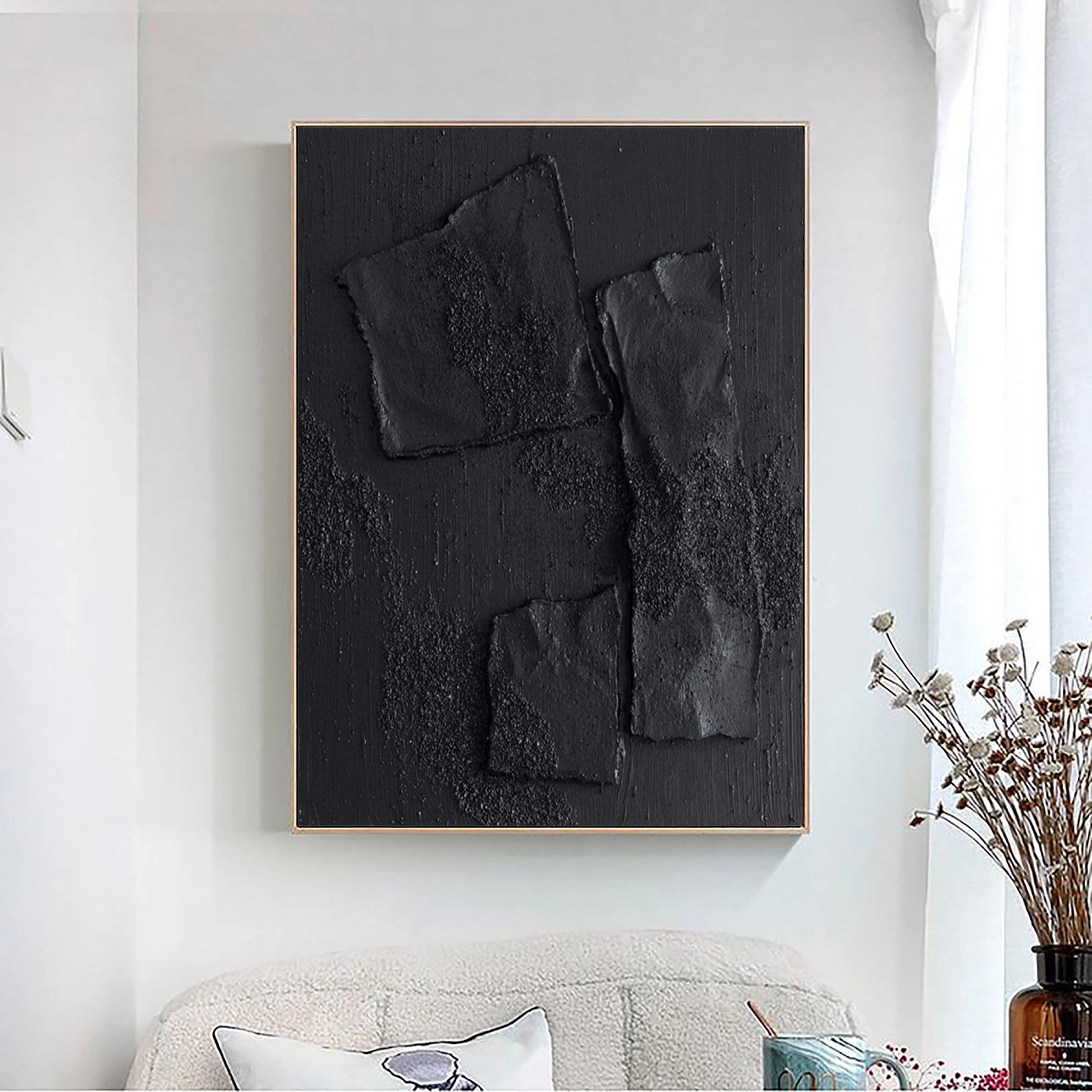 Black Plaster Art Minimalist Textured Painting #MZ004-Vertical