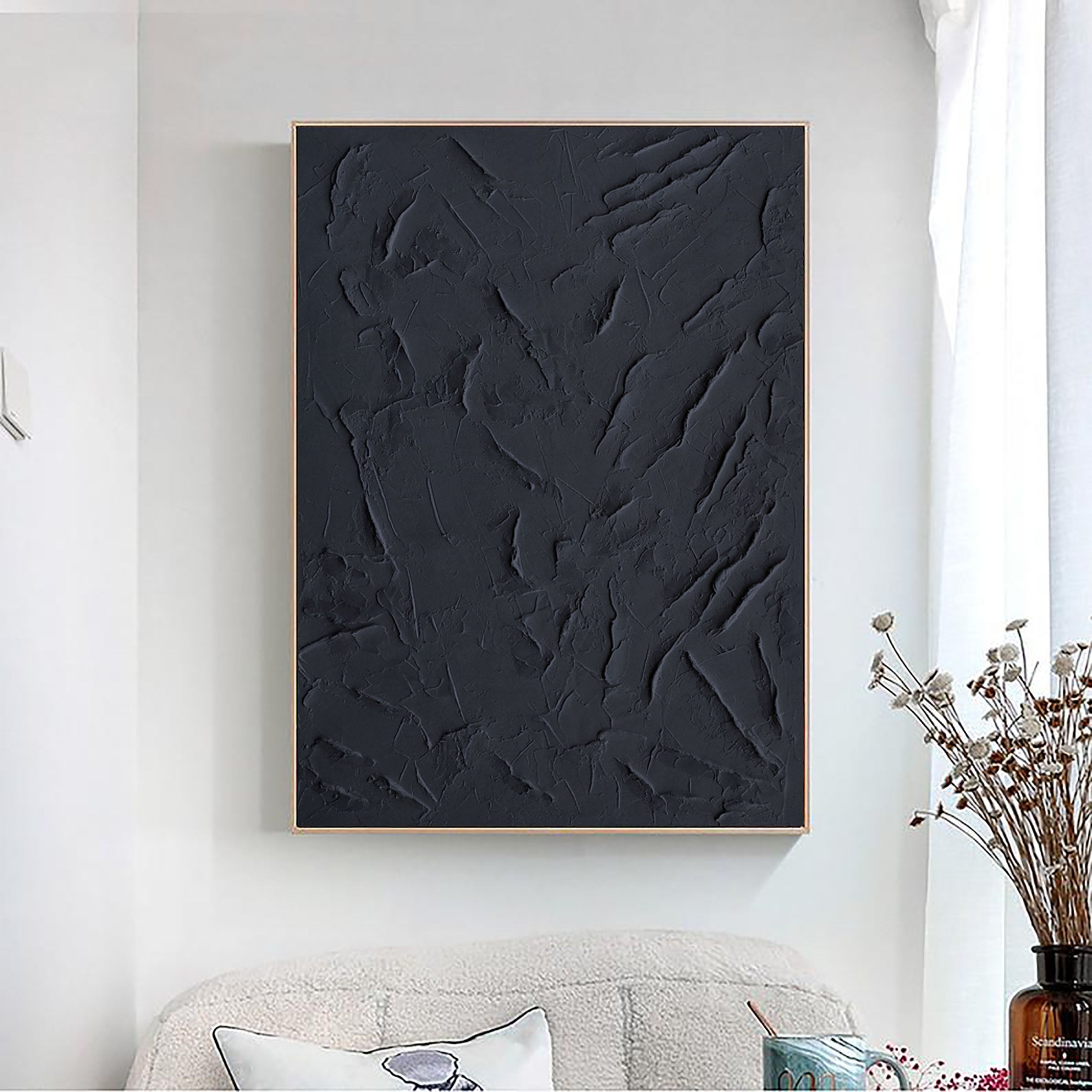 Black Minimalist Textured Painting Canvas #MZ029