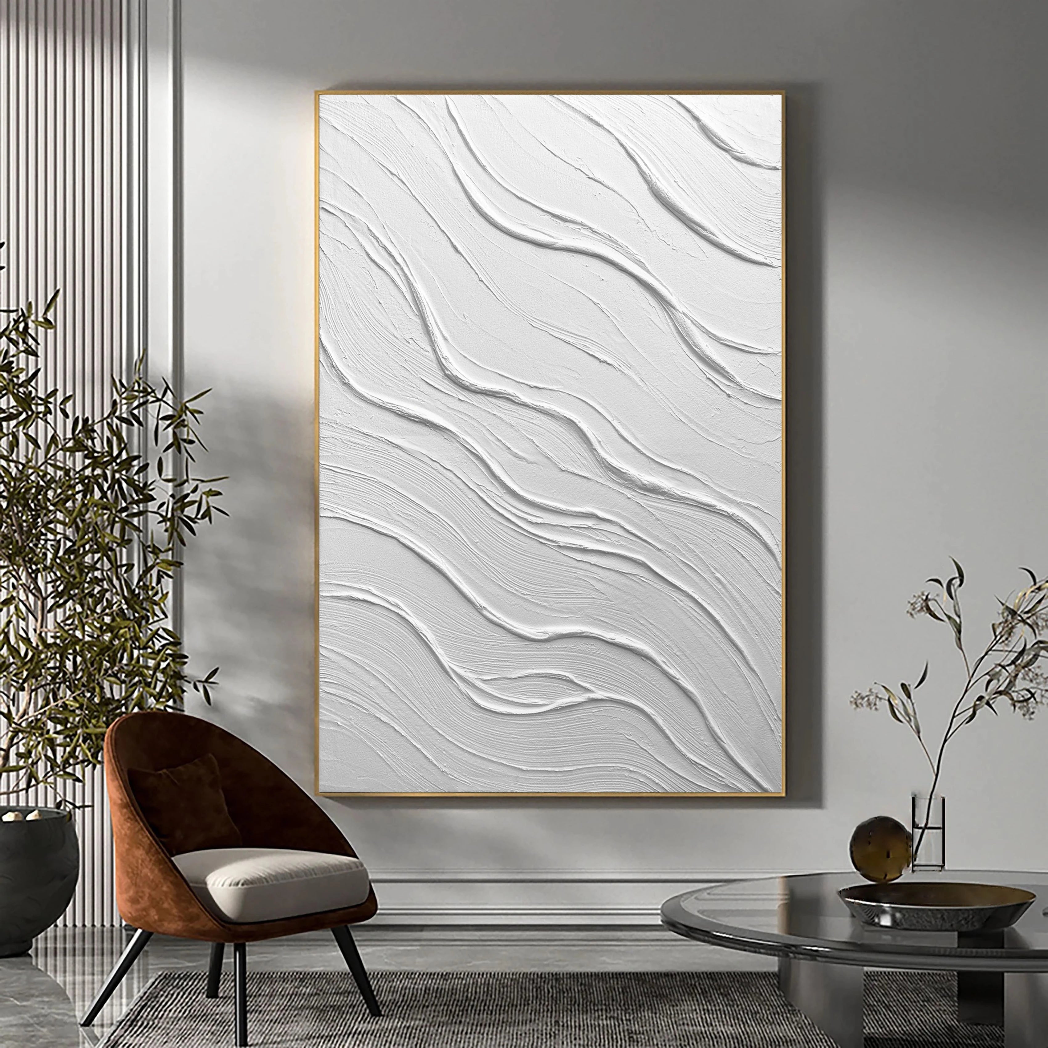 White Minimalist Textured Painting Canvas #MM015