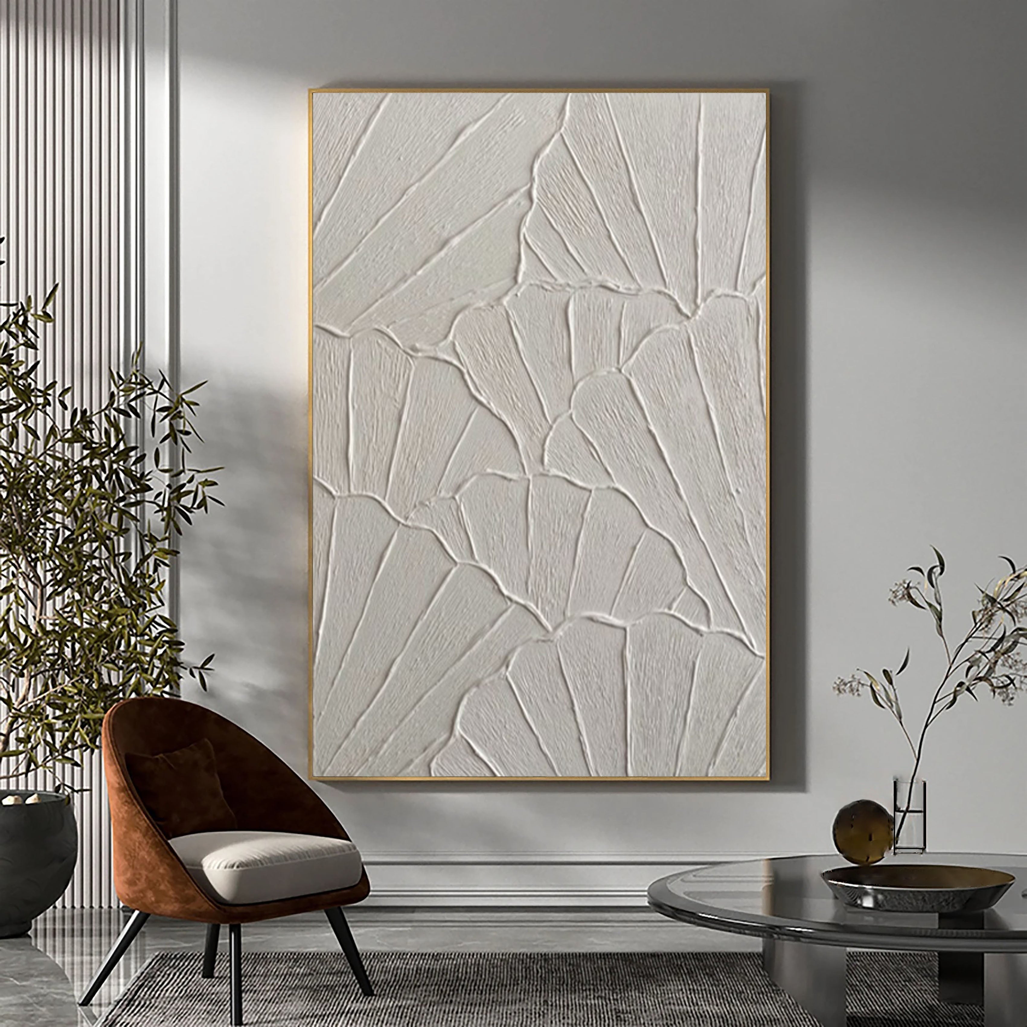 White Minimalist Textured Painting Canvas #MM075
