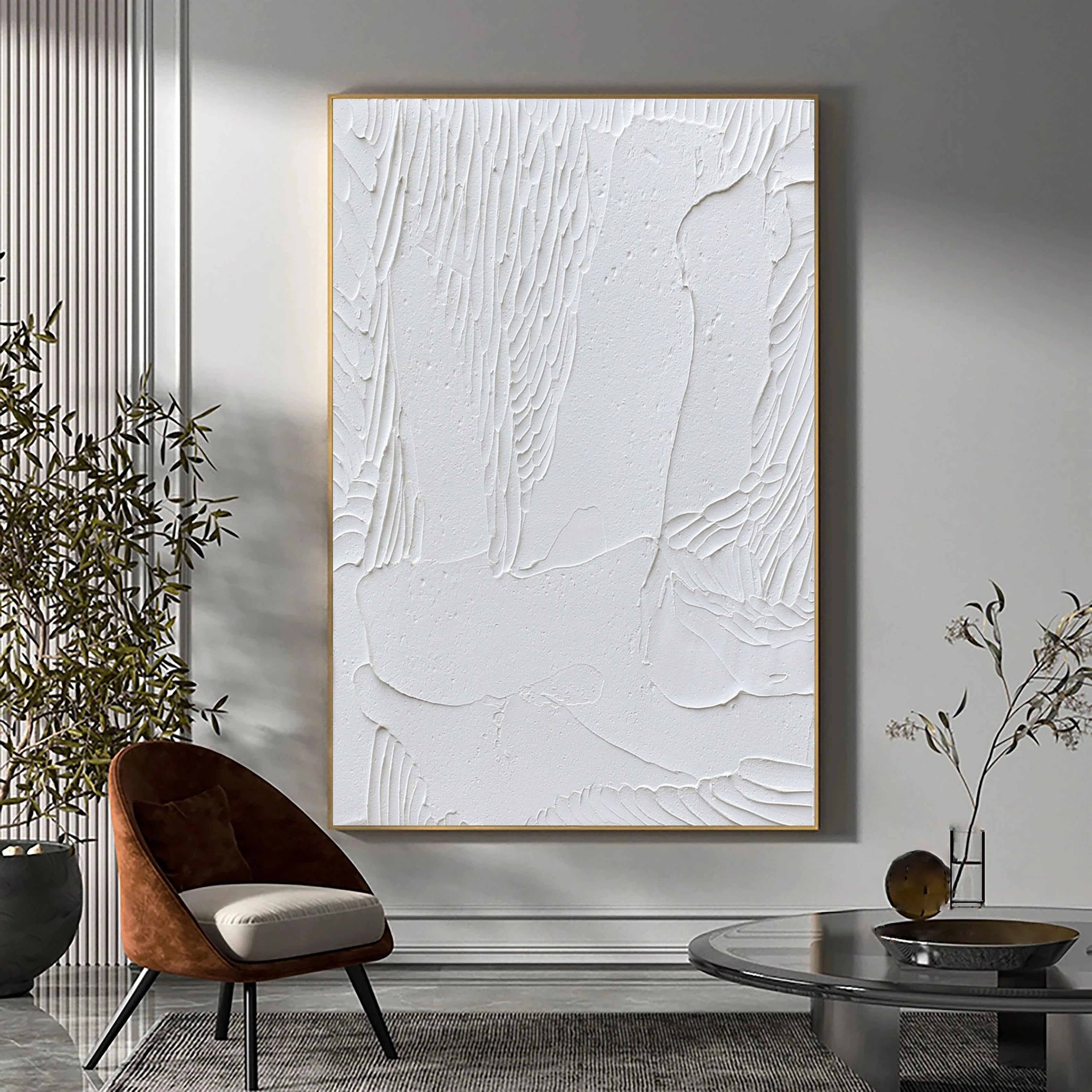 White Minimalist Textured Painting Canvas #MM011-Vertical