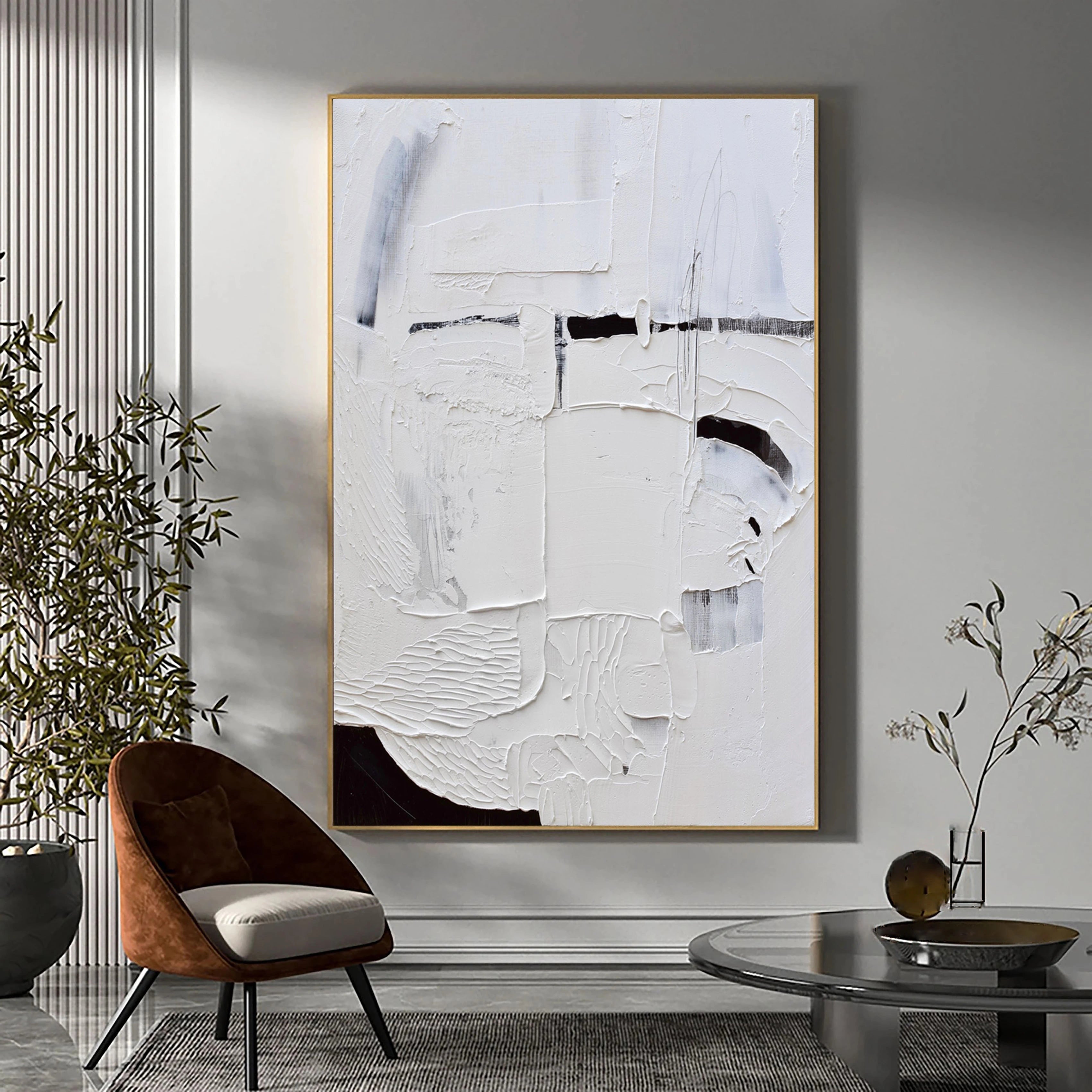 Plaster Art Minimalist Textured Painting #MM008-Vertical
