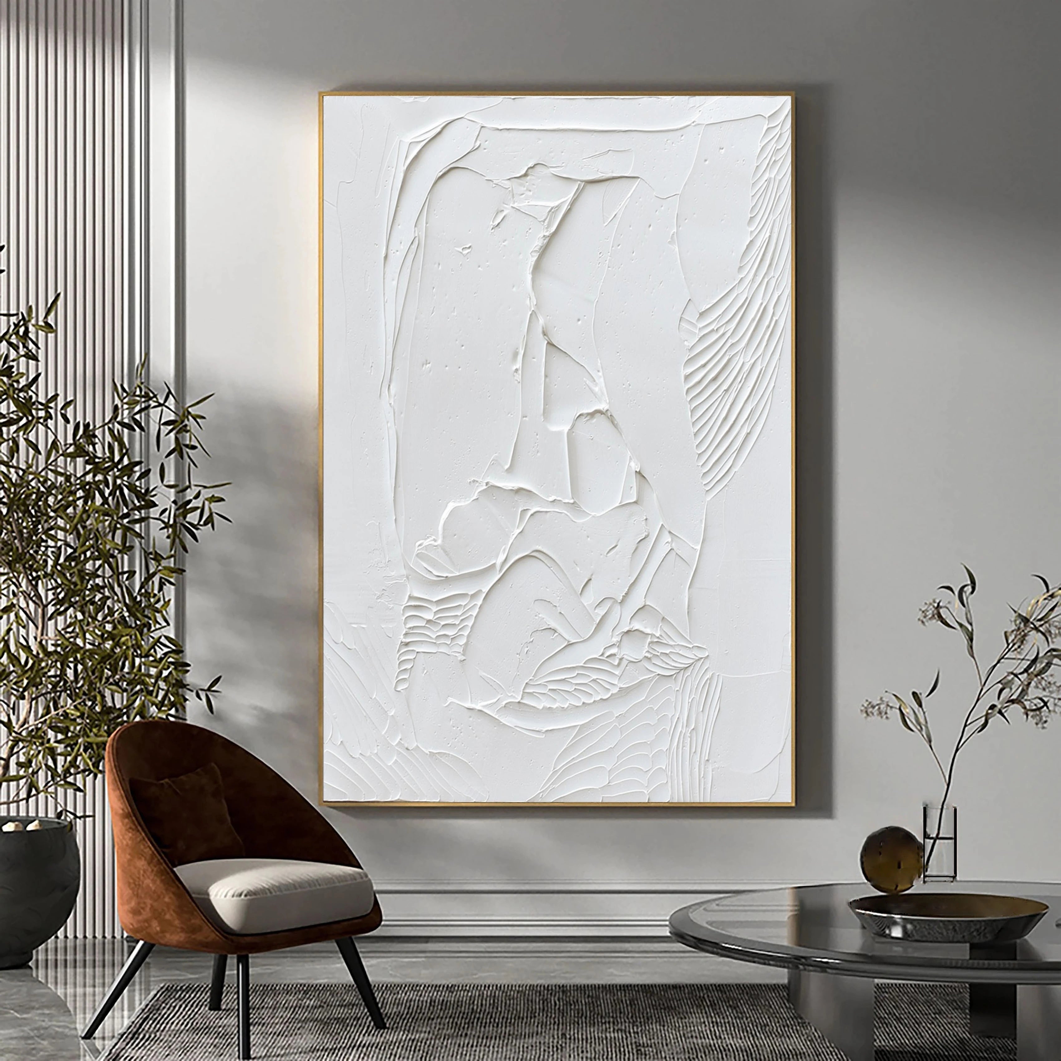 White Minimalist Textured Painting Canvas #MM007