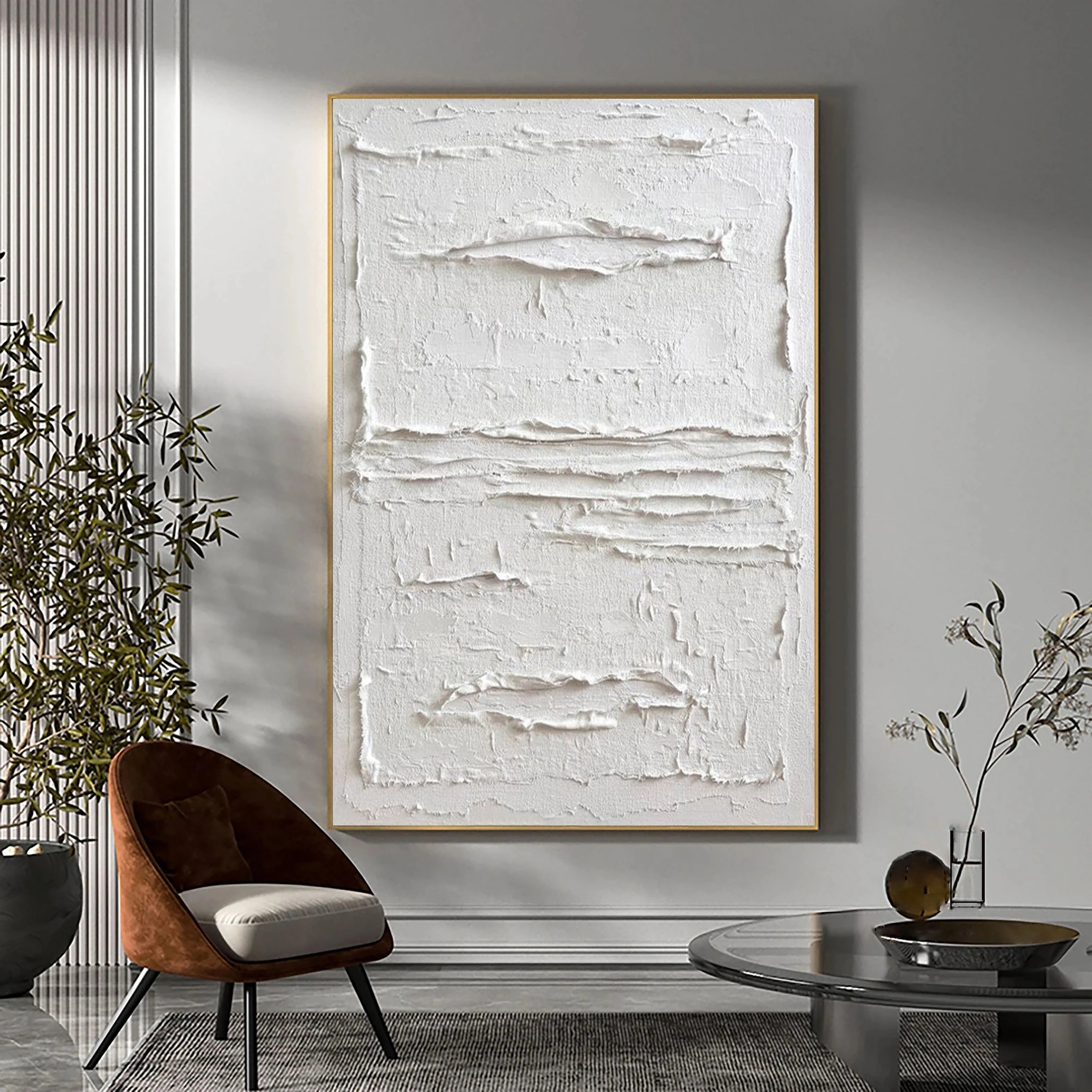 White Minimalist Textured Painting Canvas #MM024
