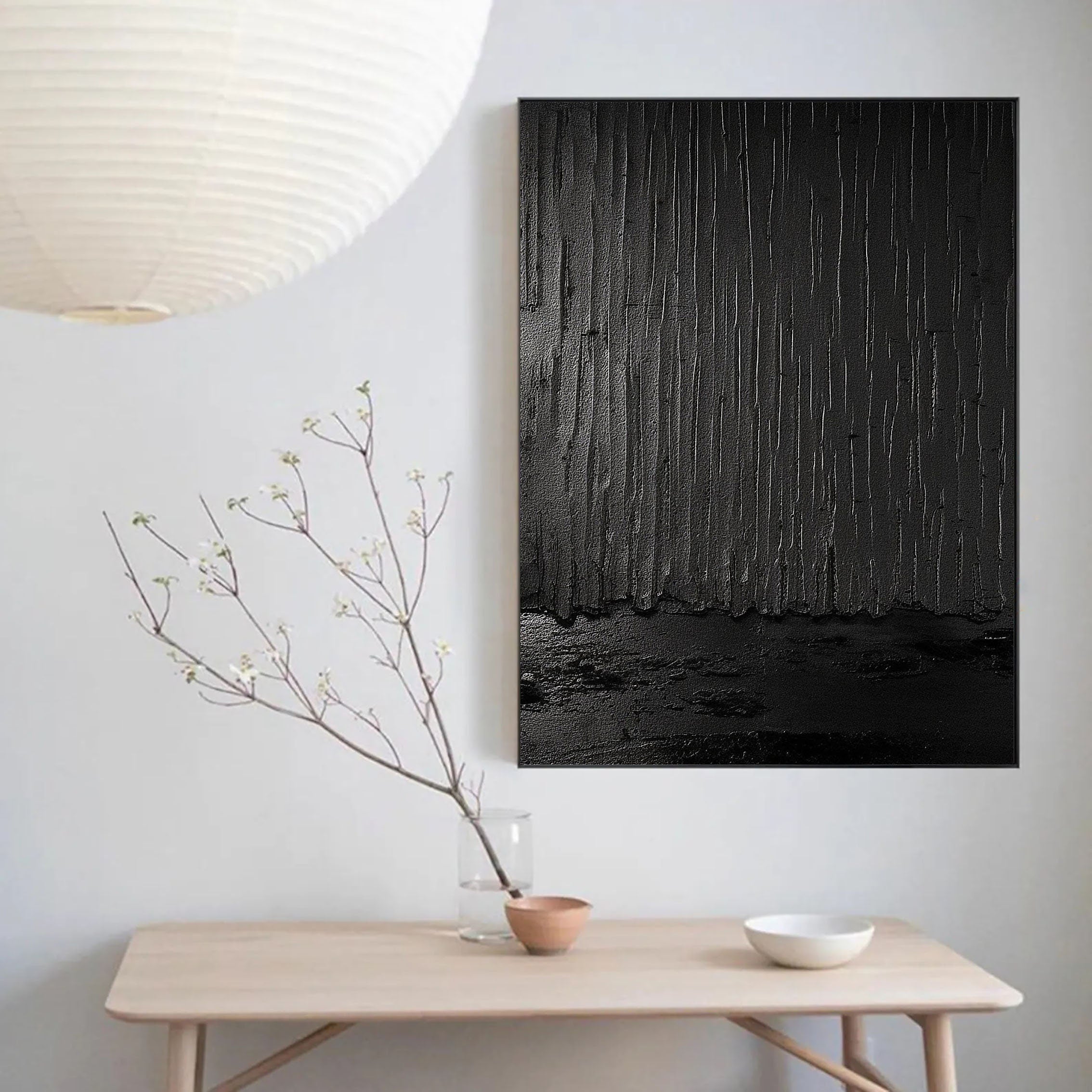 Black Minimalist Textured Painting Canvas #MZ041