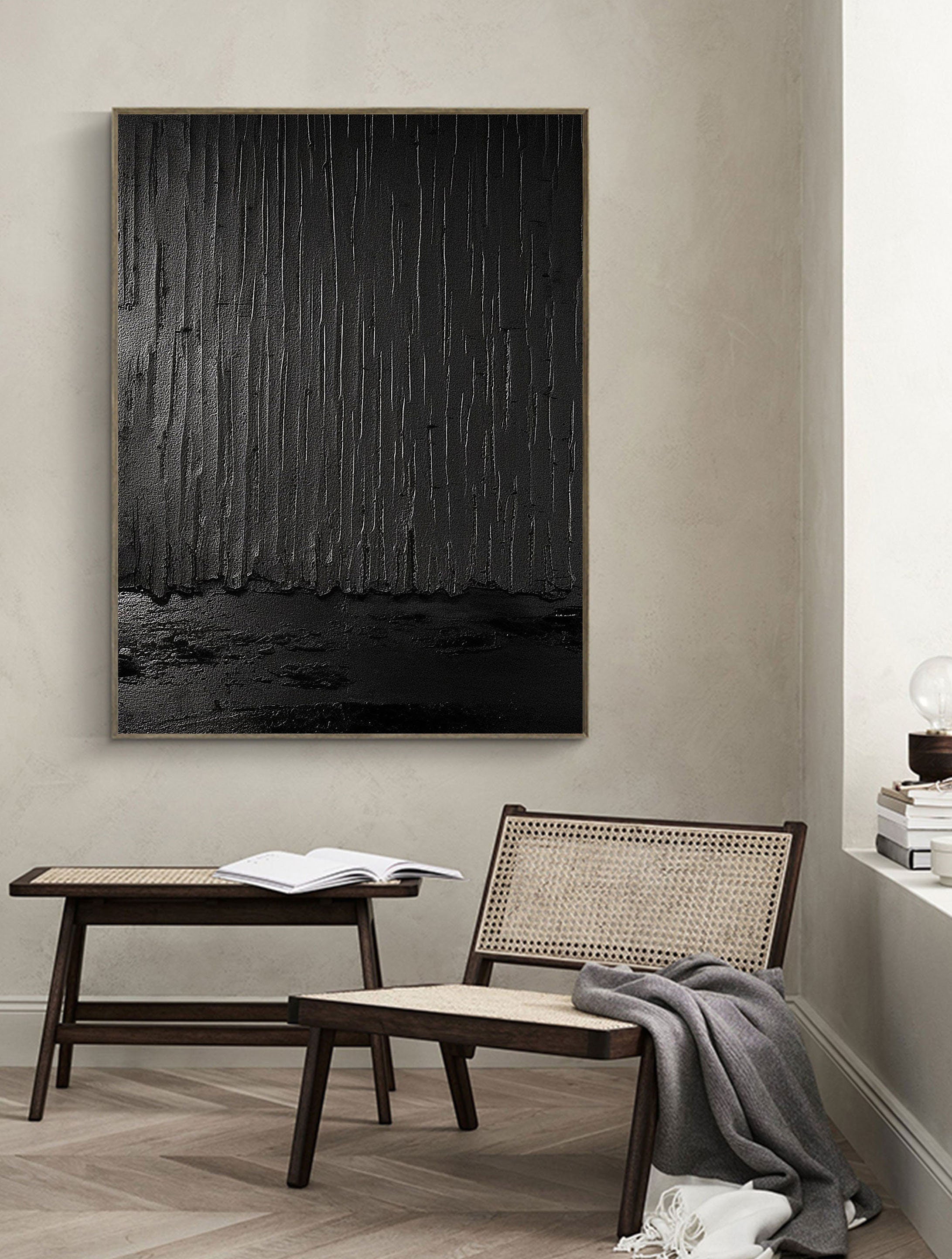 Black Minimalist Textured Painting Canvas #MZ041