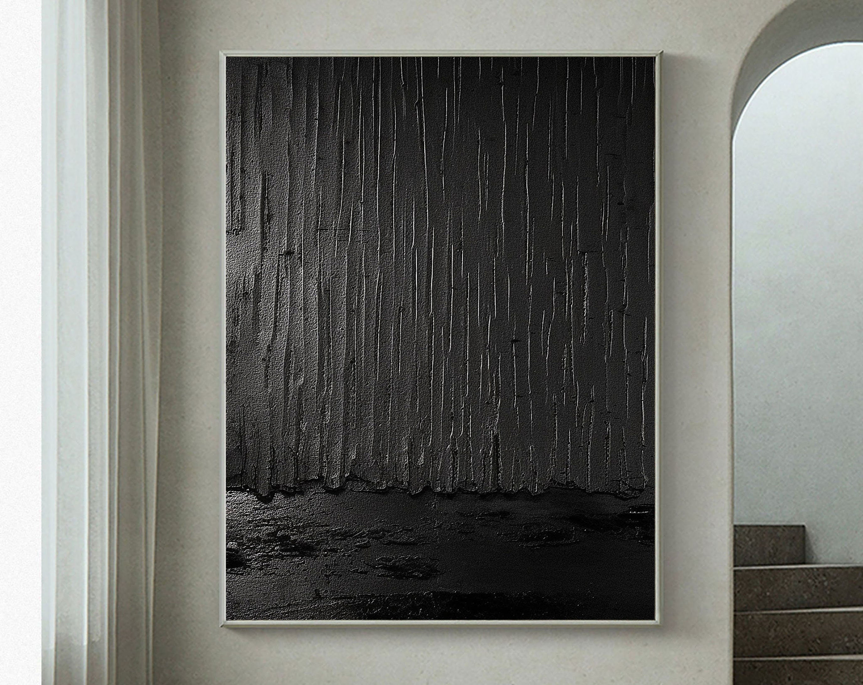 Black Minimalist Textured Painting Canvas #MZ041