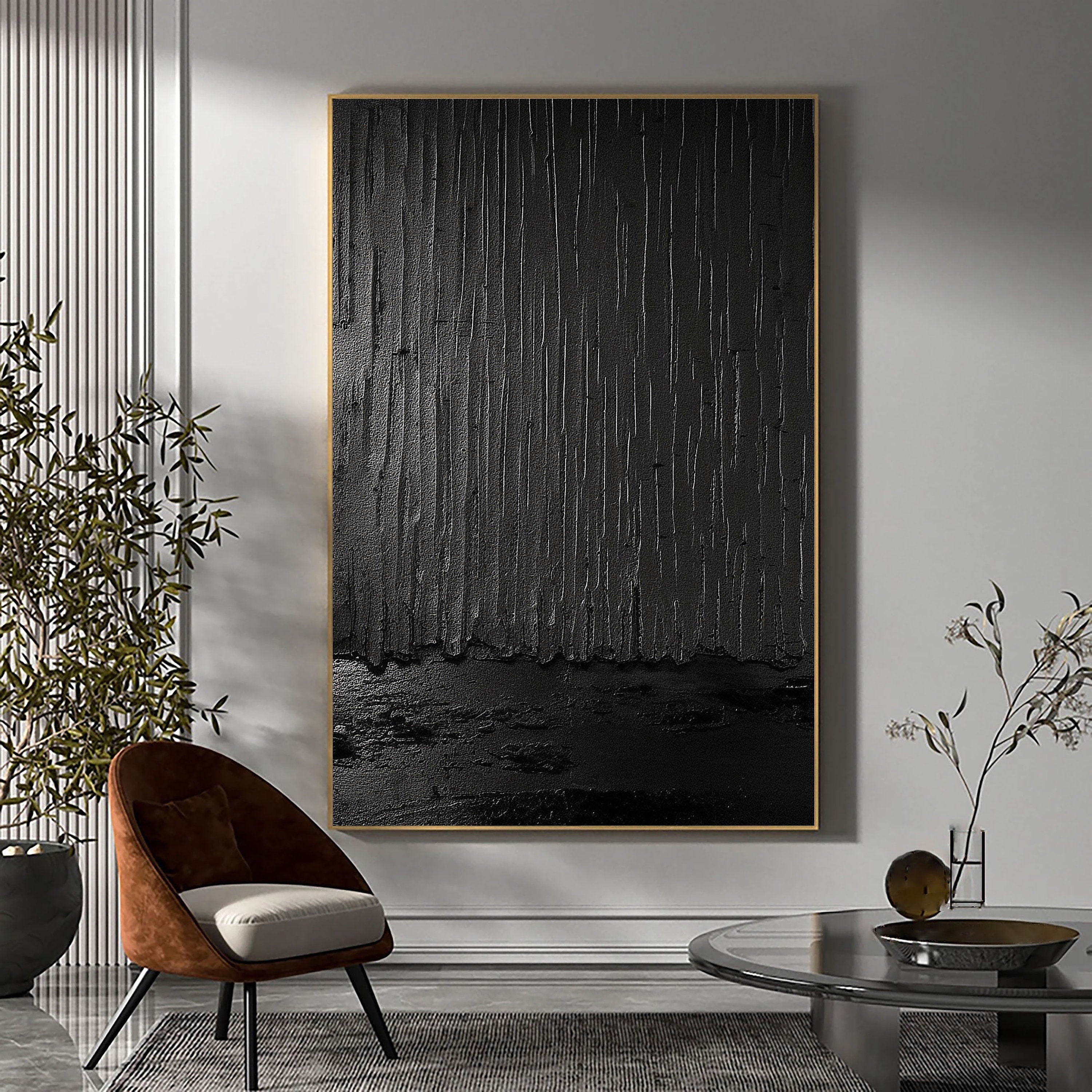 Black Minimalist Textured Painting Canvas #MZ041