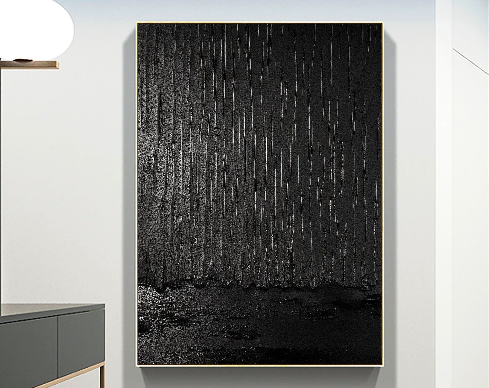 Black Minimalist Textured Painting Canvas #MZ041