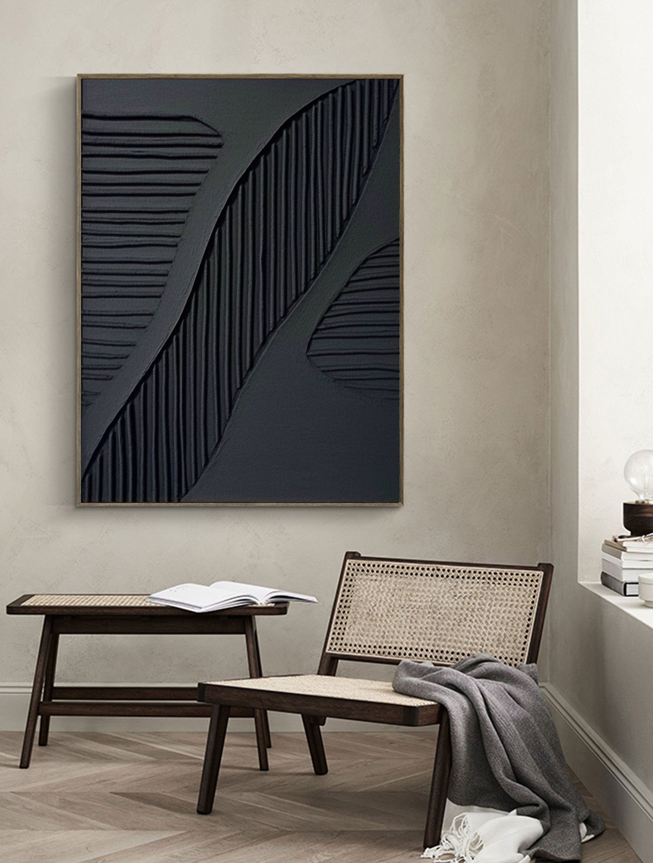 Black Plaster Art Minimalist Textured Painting #MZ036