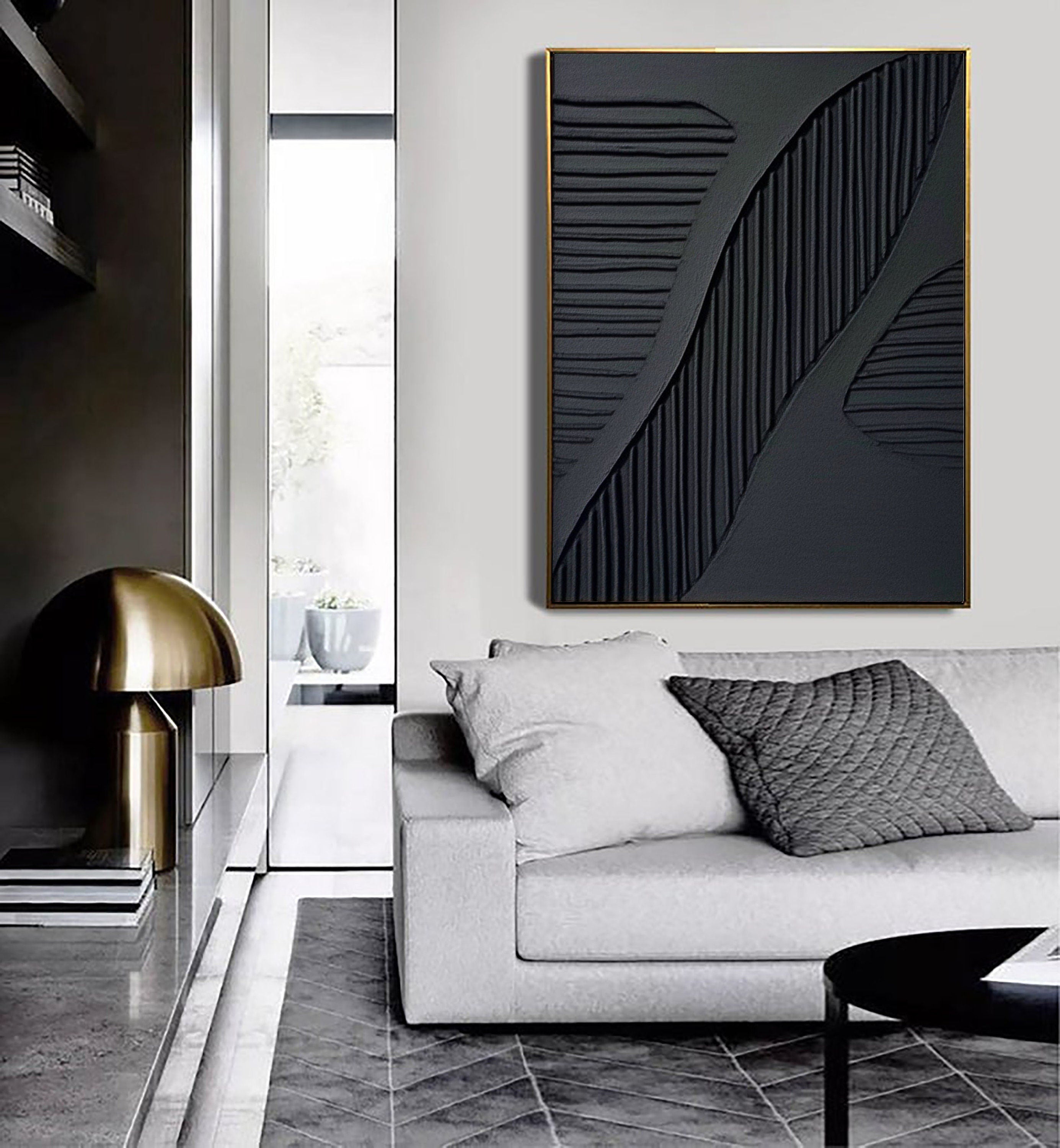 Black Plaster Art Minimalist Textured Painting #MZ036