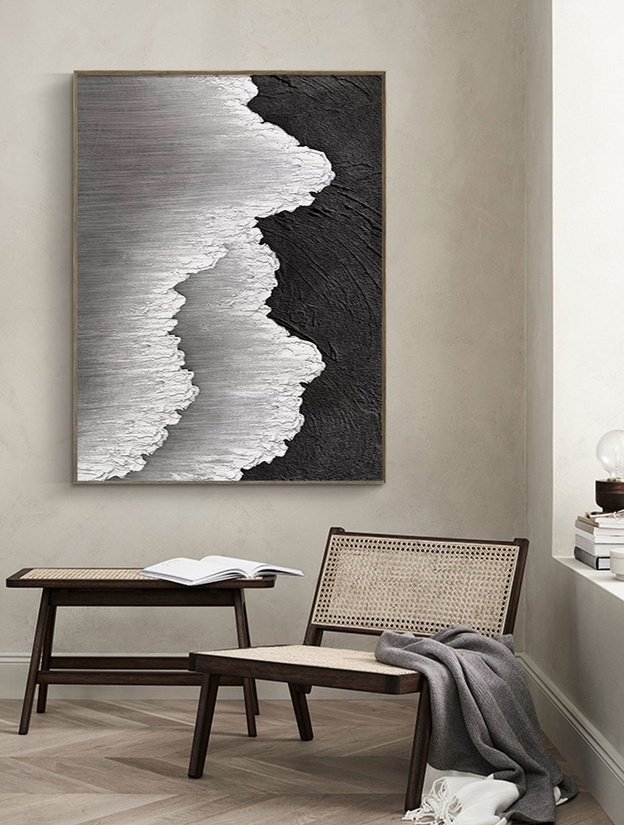 #CL-Custom Size Black White Textured Minimalist Wall Art #MZ032