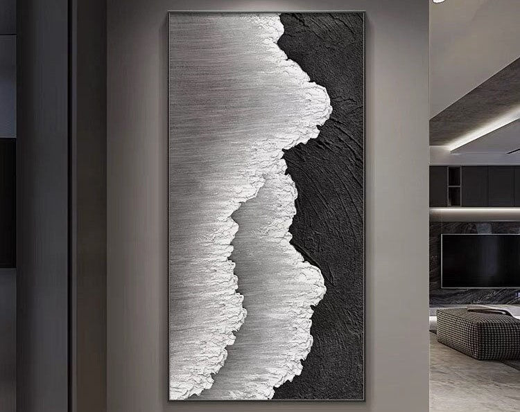 #CL-Custom Size Black White Textured Minimalist Wall Art #MZ032