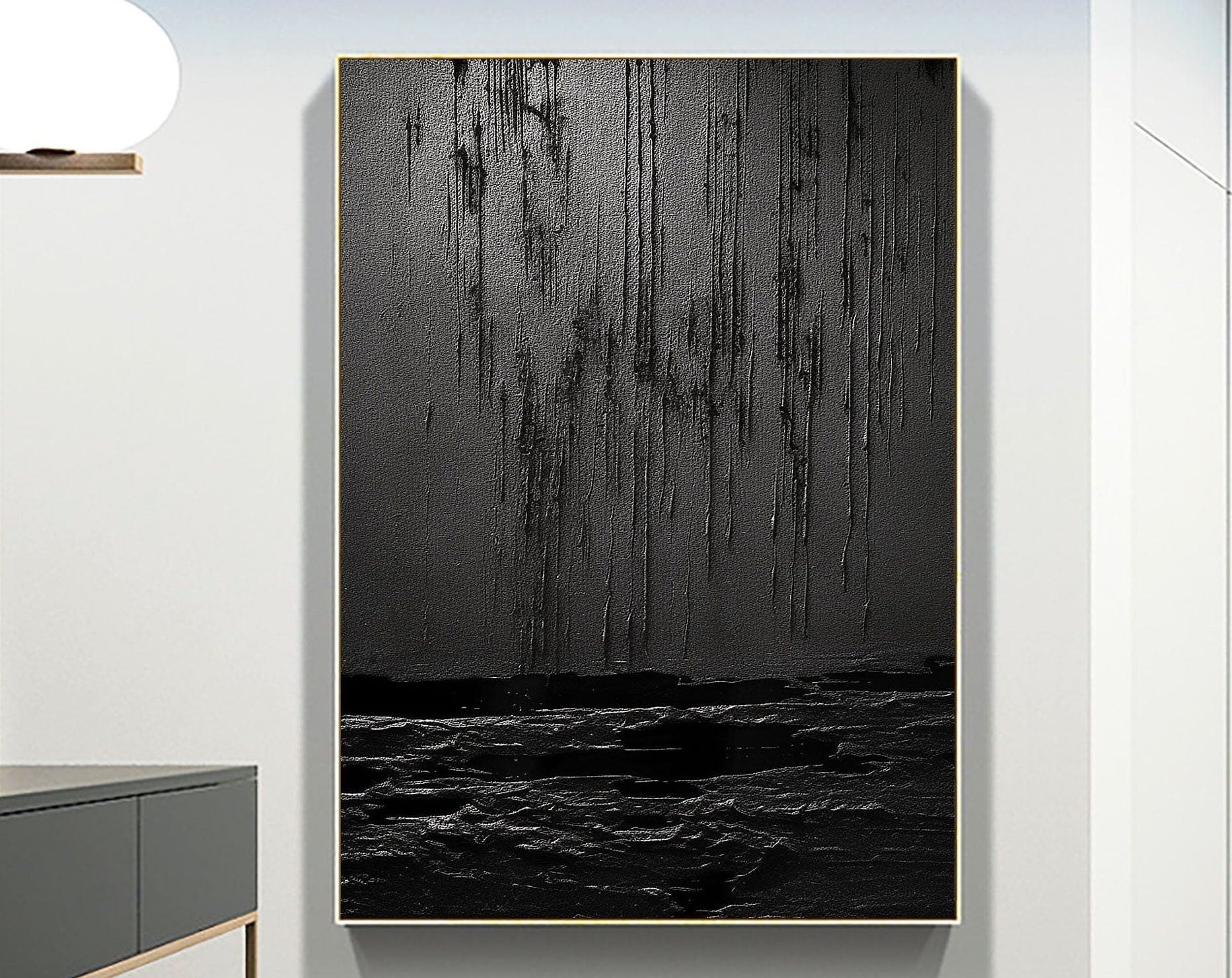 Black Minimalist Textured Painting Canvas #MZ031