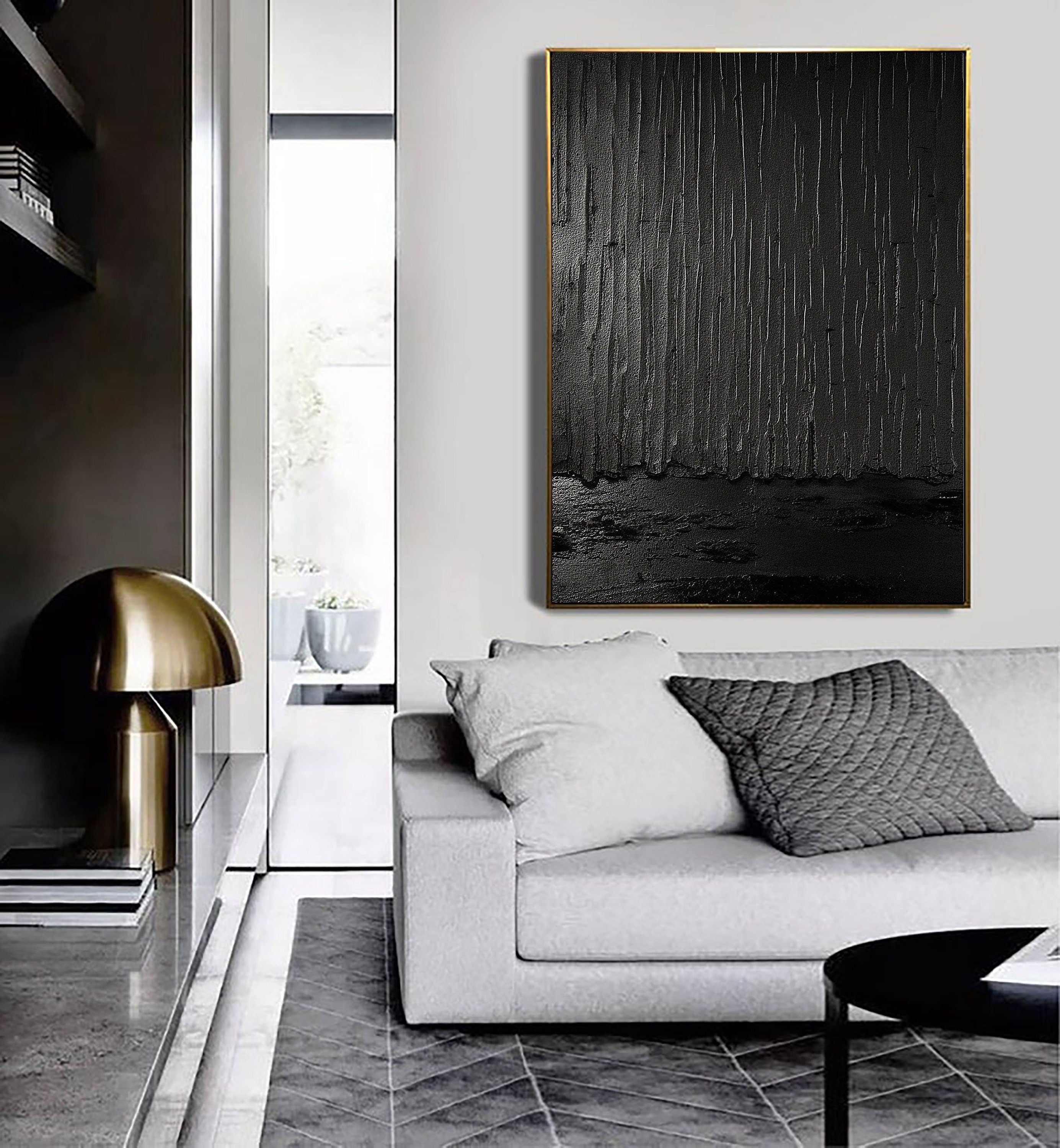 Black Minimalist Textured Painting Canvas #MZ041