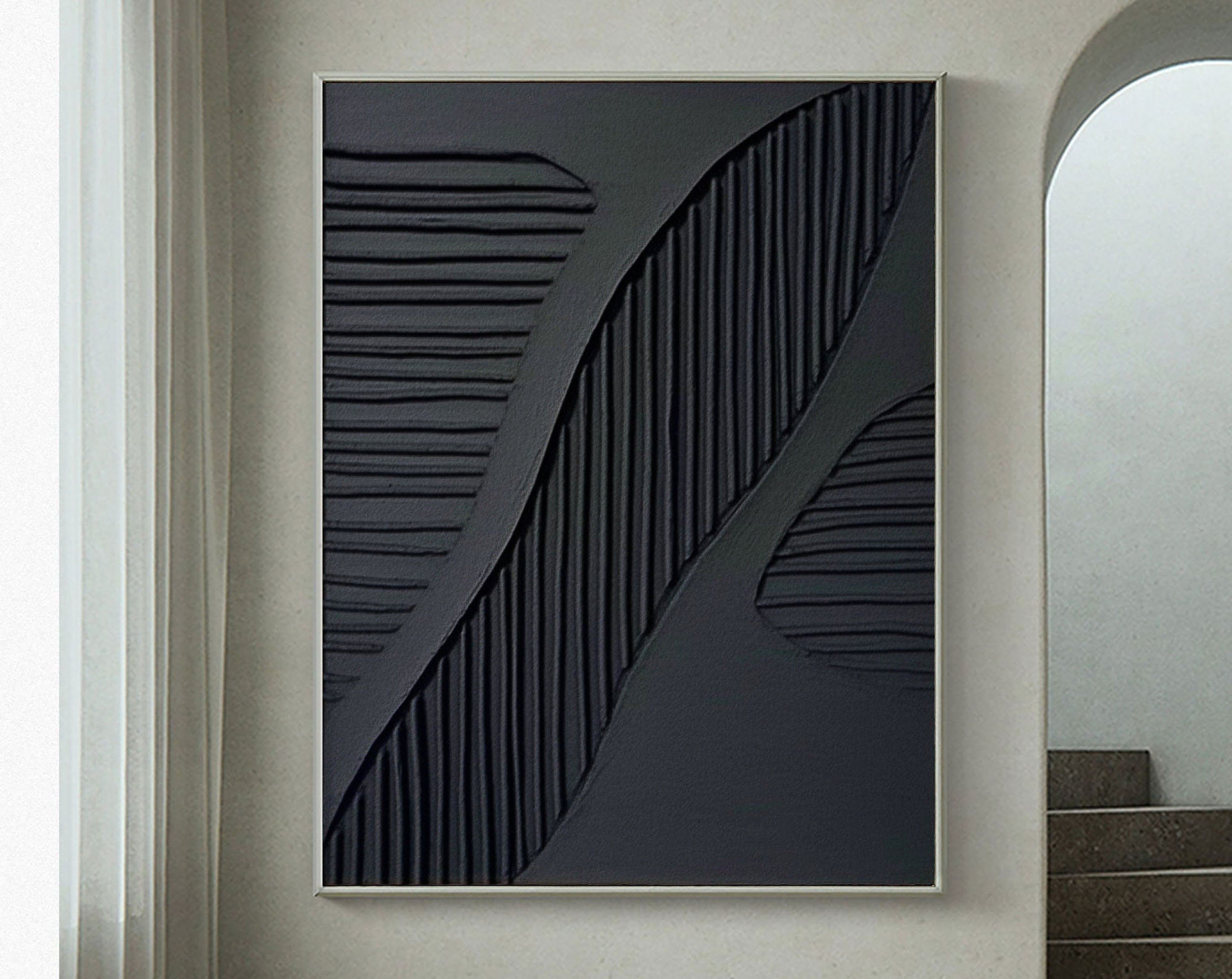 Black Plaster Art Minimalist Textured Painting #MZ036