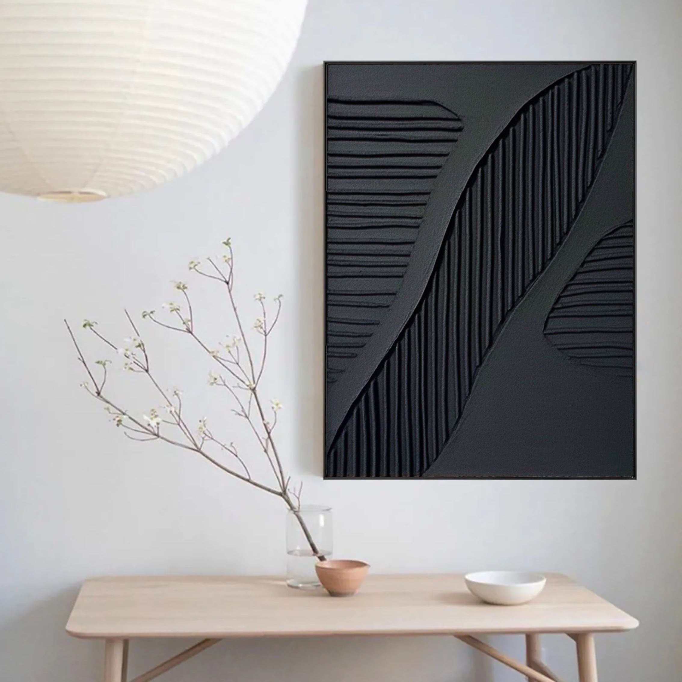 Black Plaster Art Minimalist Textured Painting #MZ036