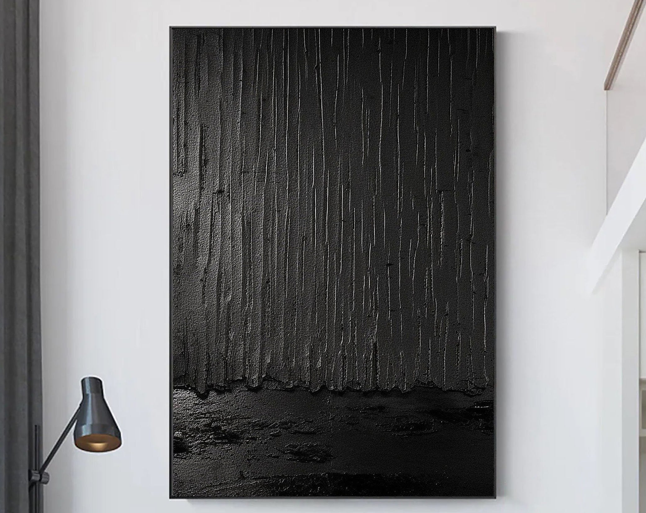Black Minimalist Textured Painting Canvas #MZ041