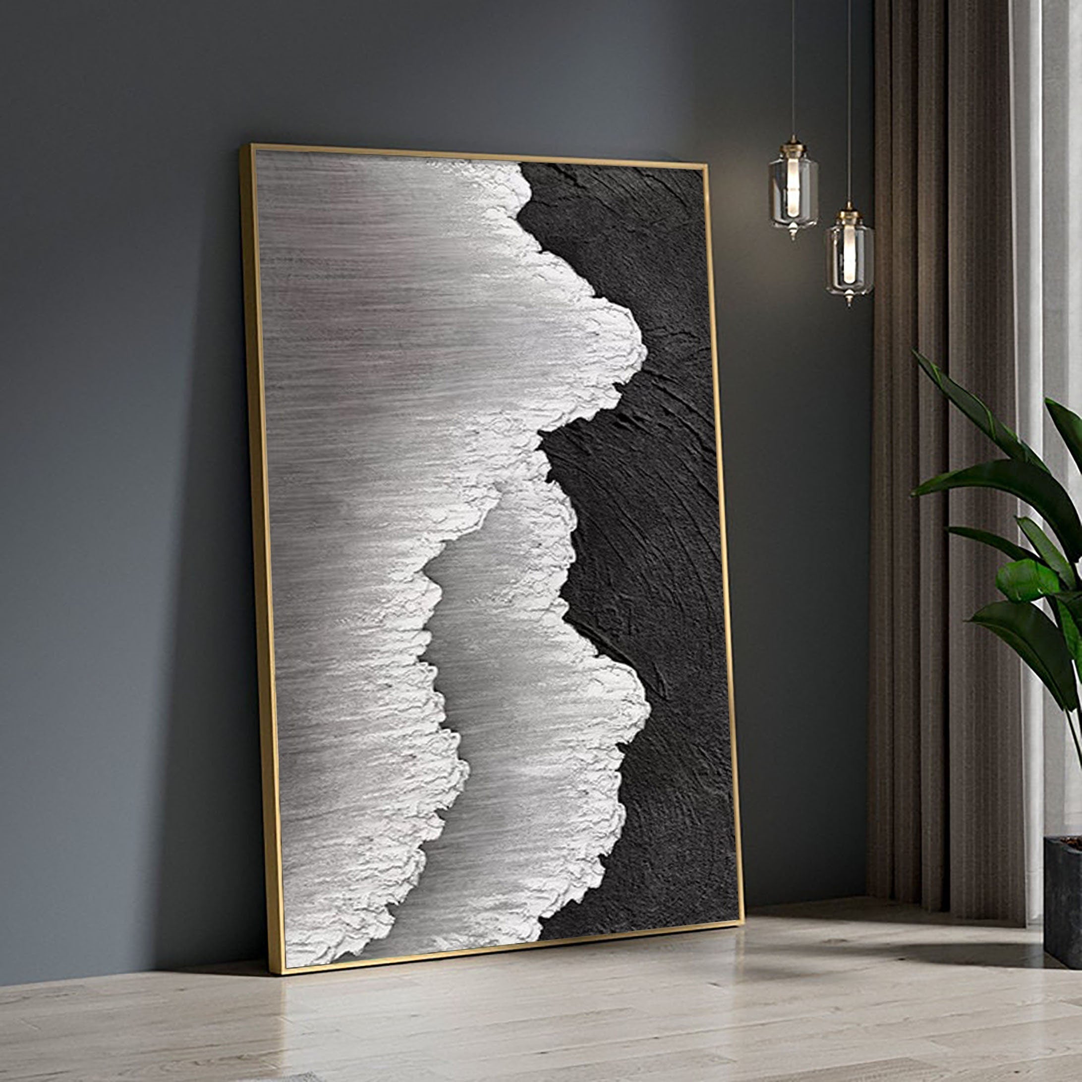 #CL-Custom Size Black White Textured Minimalist Wall Art #MZ032