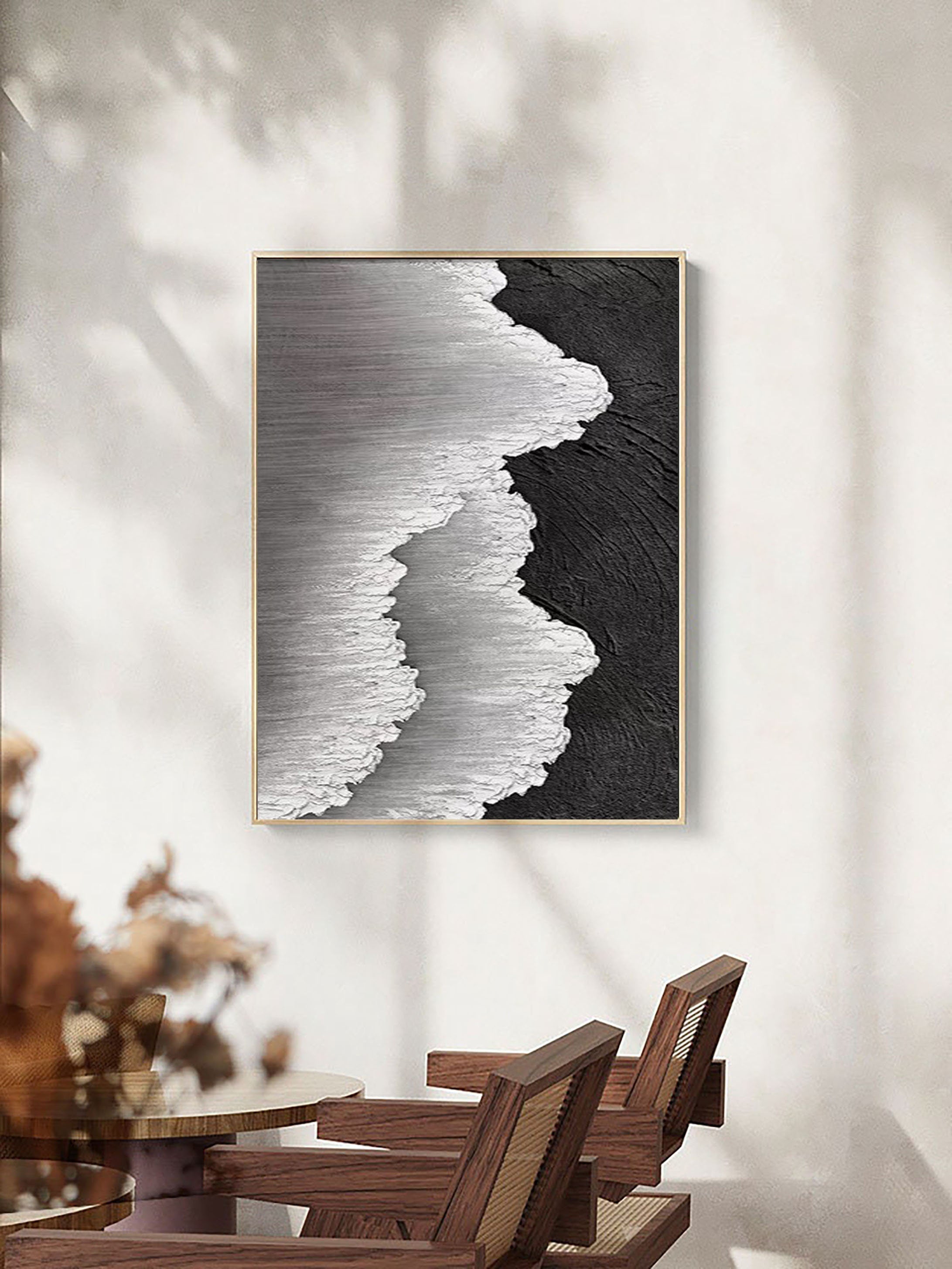 #CL-Custom Size Black White Textured Minimalist Wall Art #MZ032