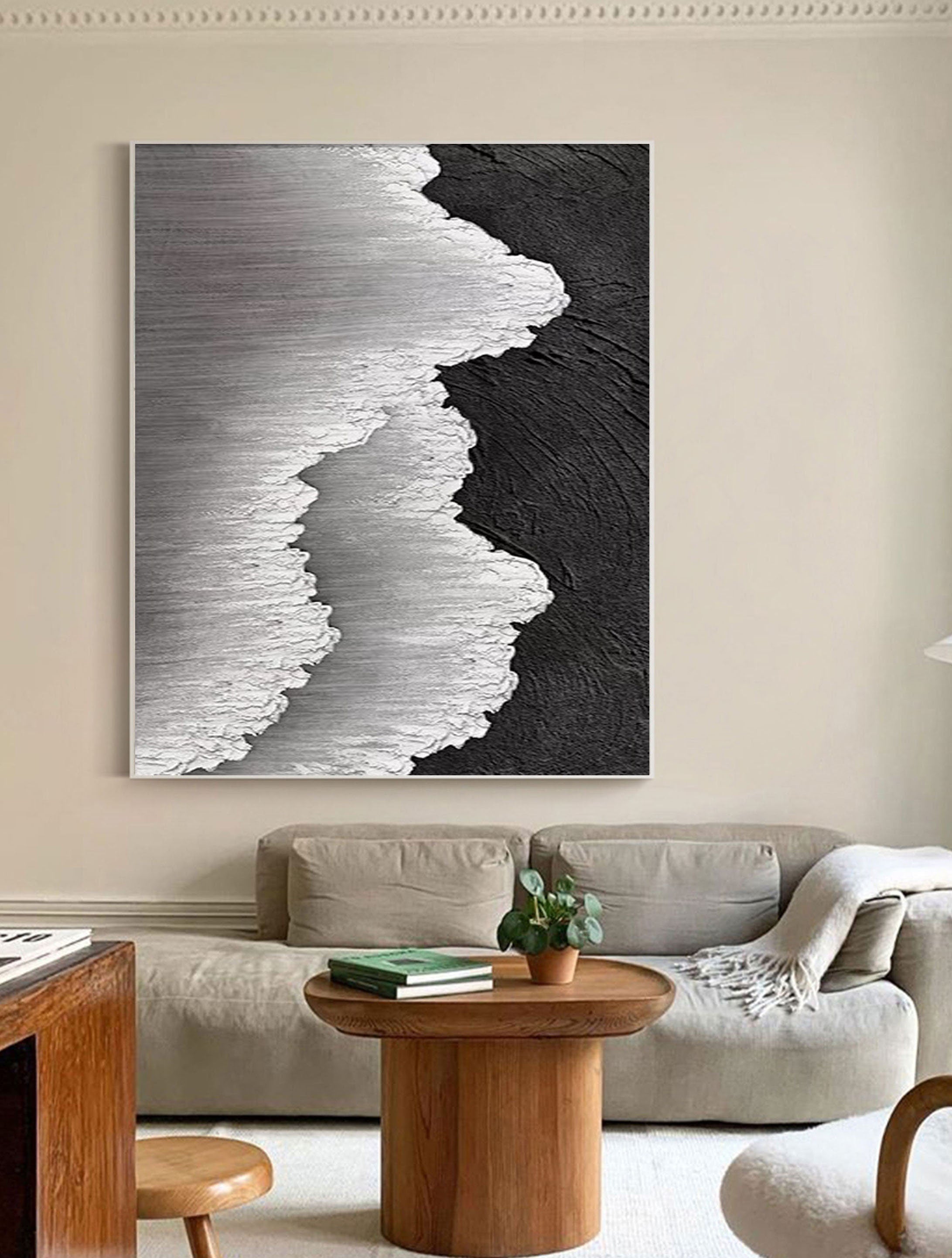 #CL-Custom Size Black White Textured Minimalist Wall Art #MZ032