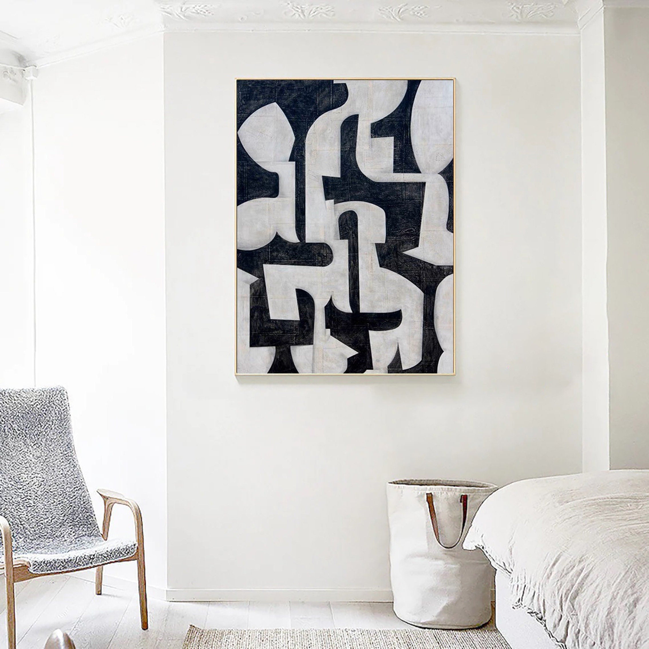 Beige Black Minimalist Abstract Wall Art #MZ037