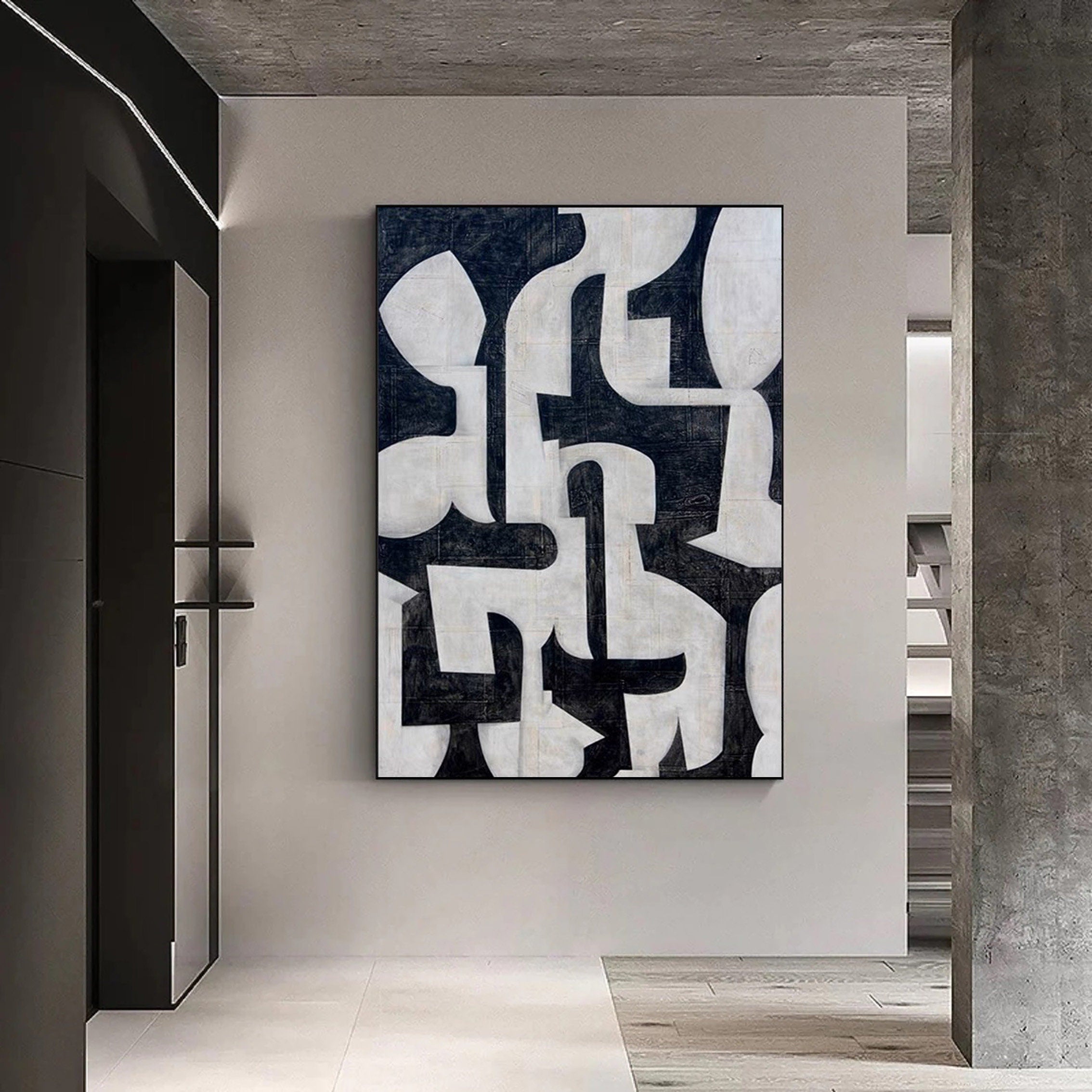 Beige Black Minimalist Abstract Wall Art #MZ037