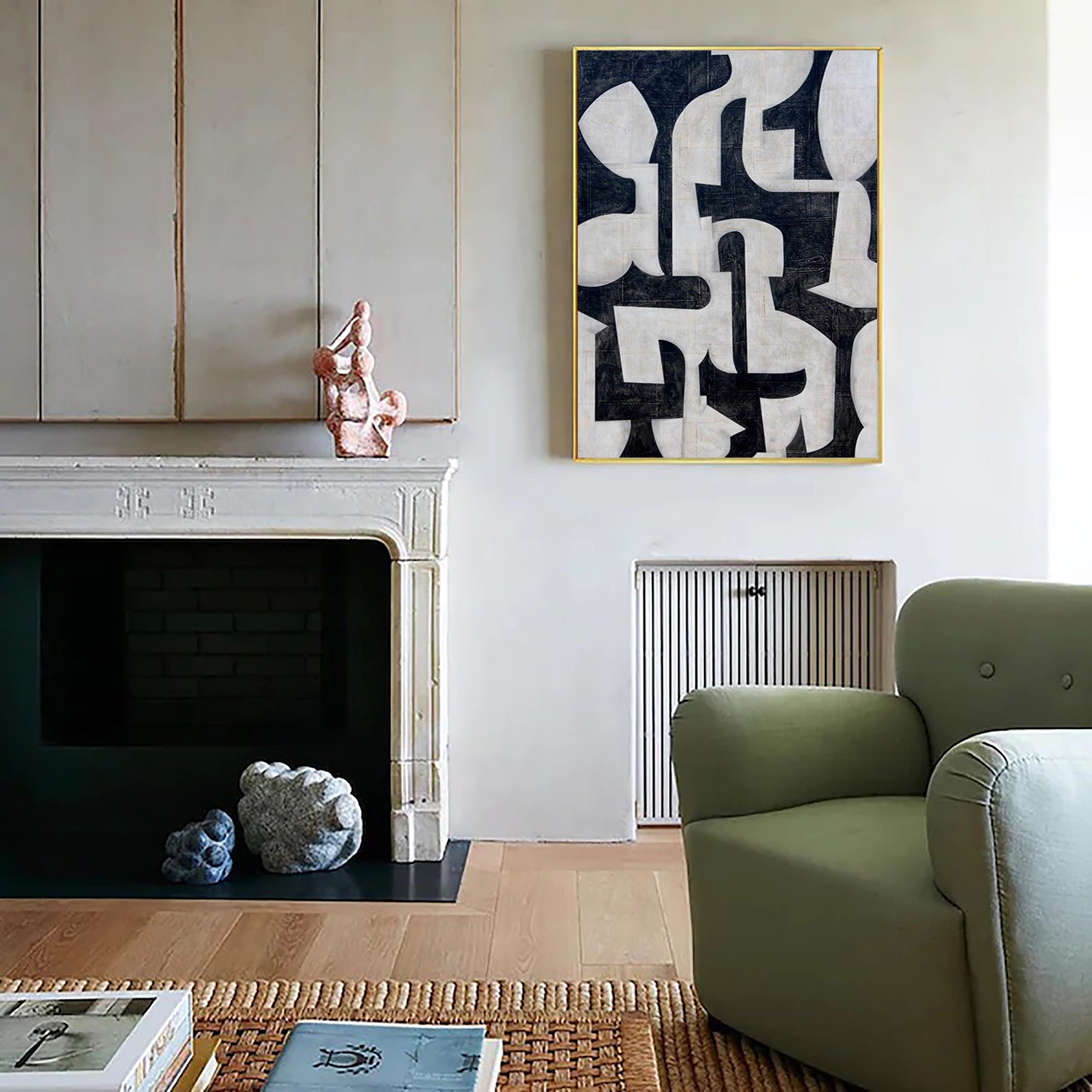 Beige Black Minimalist Abstract Wall Art #MZ037