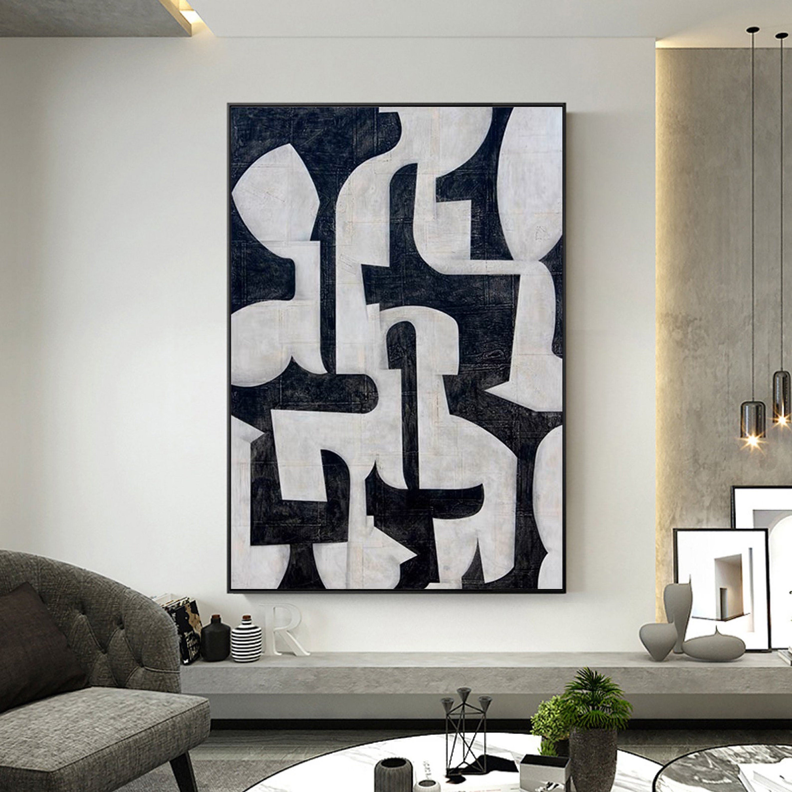 Beige Black Minimalist Abstract Wall Art #MZ037