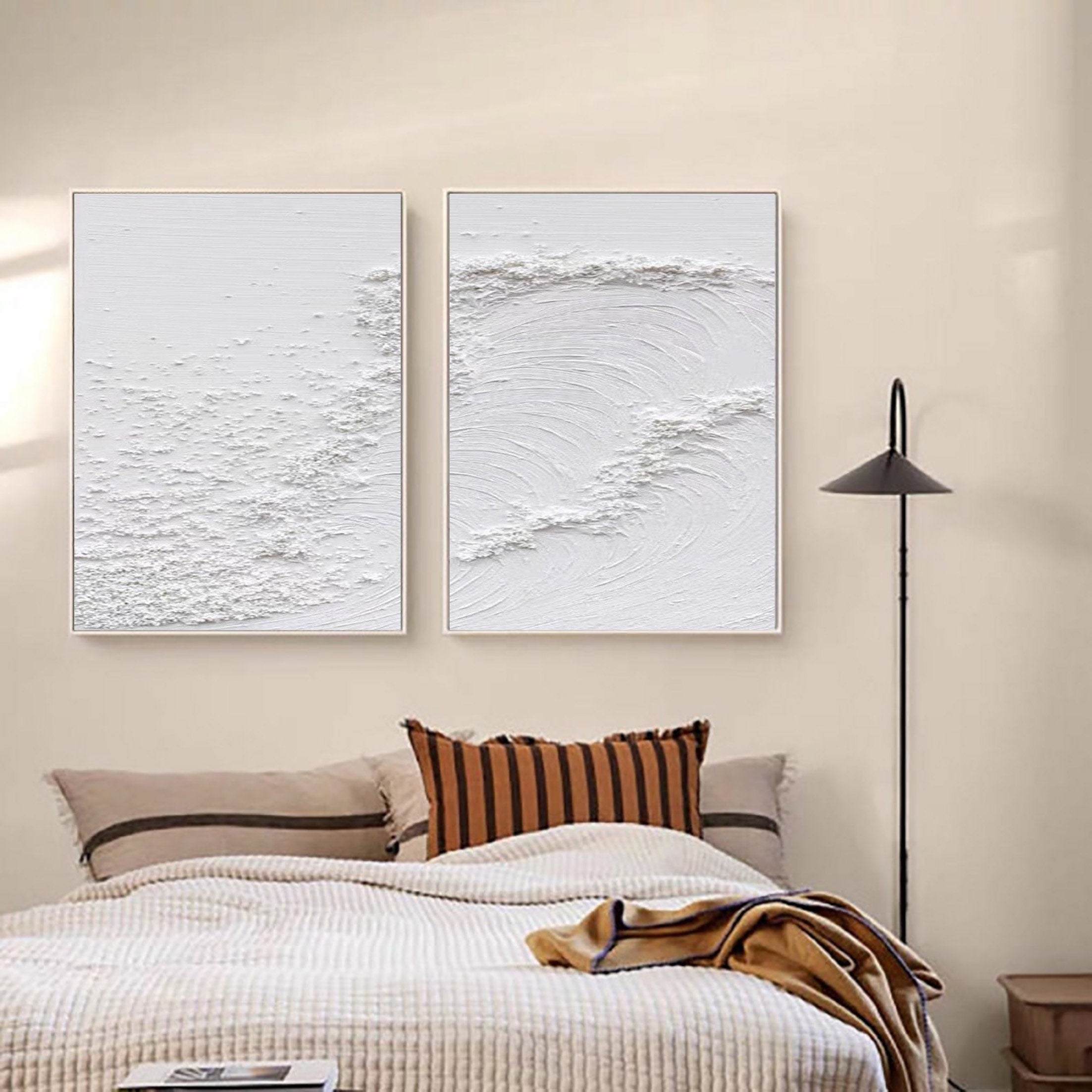 White Minimalist Textured Paintings Canvas Set of 2 #MM080