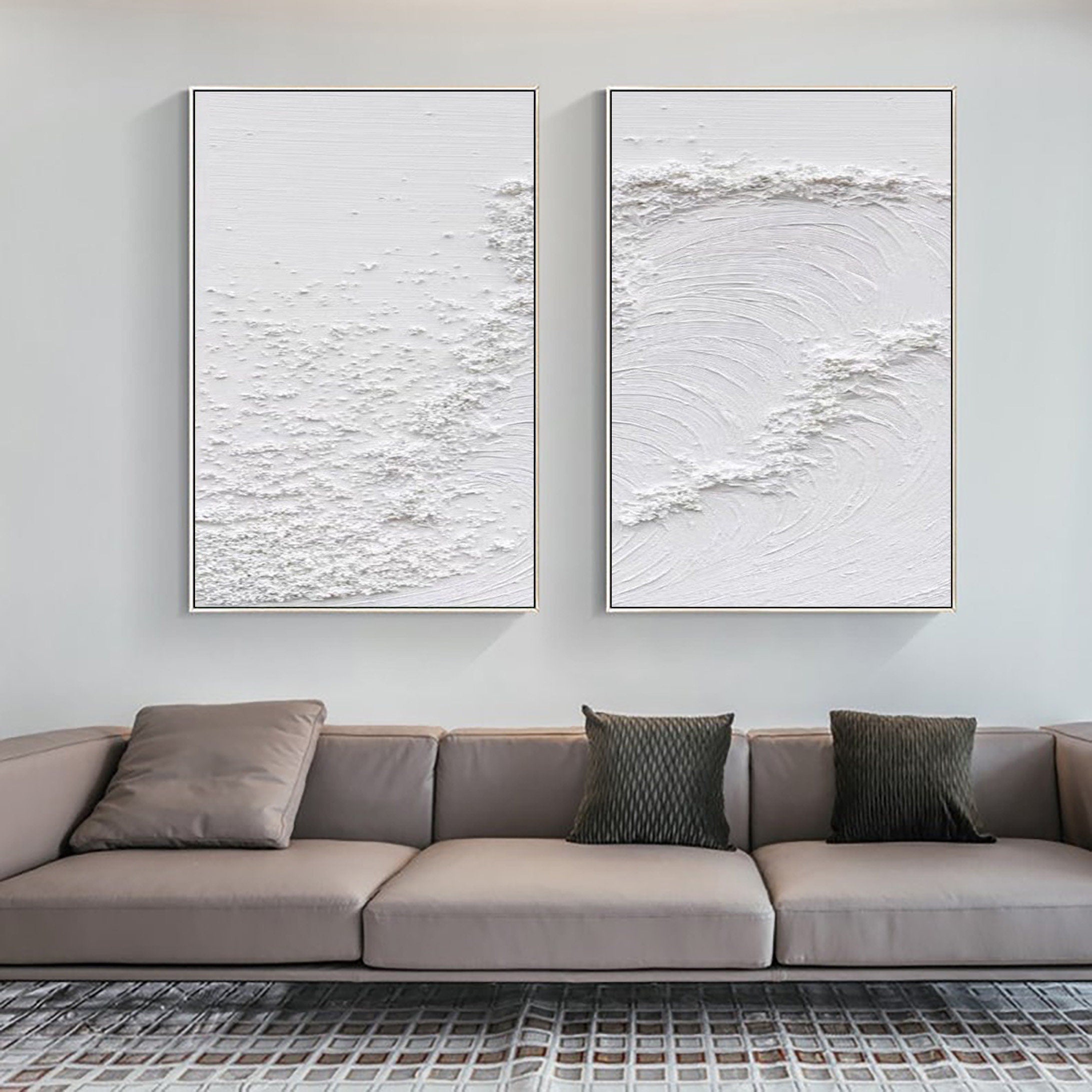White Minimalist Textured Paintings Canvas Set of 2 #MM080
