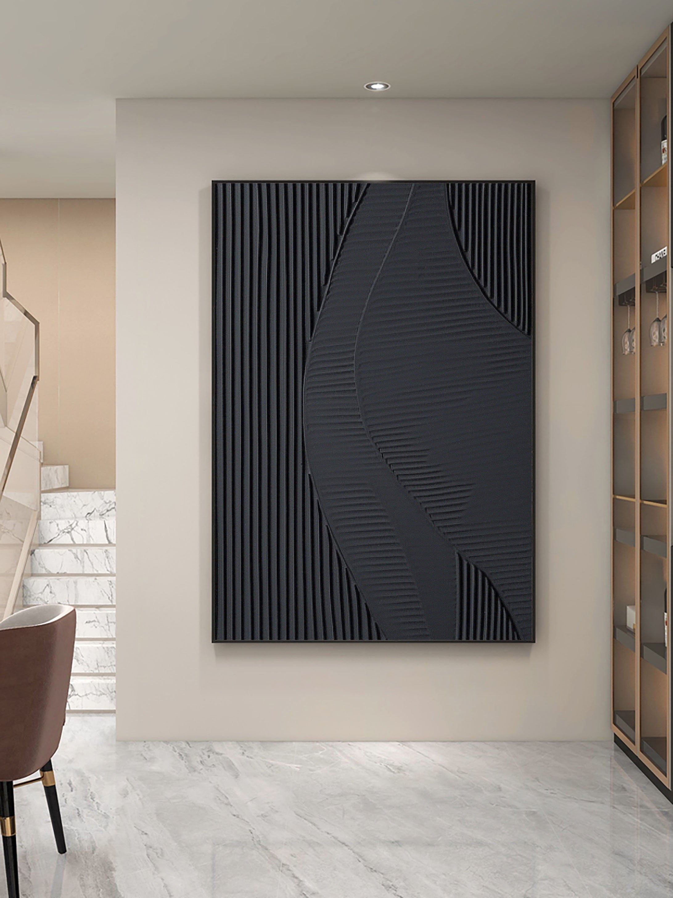 Black Plaster Art Minimalist Textured Painting #MZ035