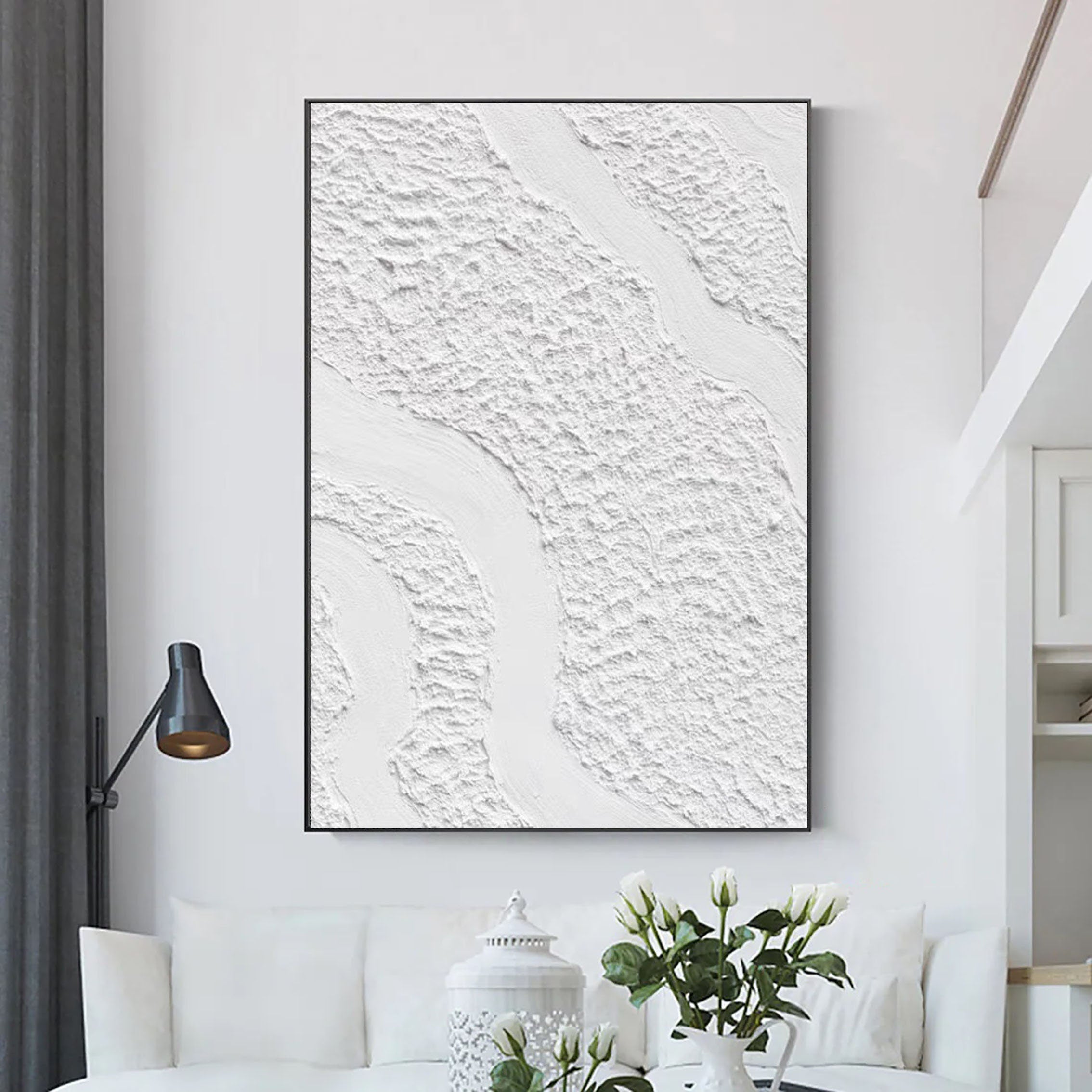 White Minimalist Textured Painting Canvas #MM082