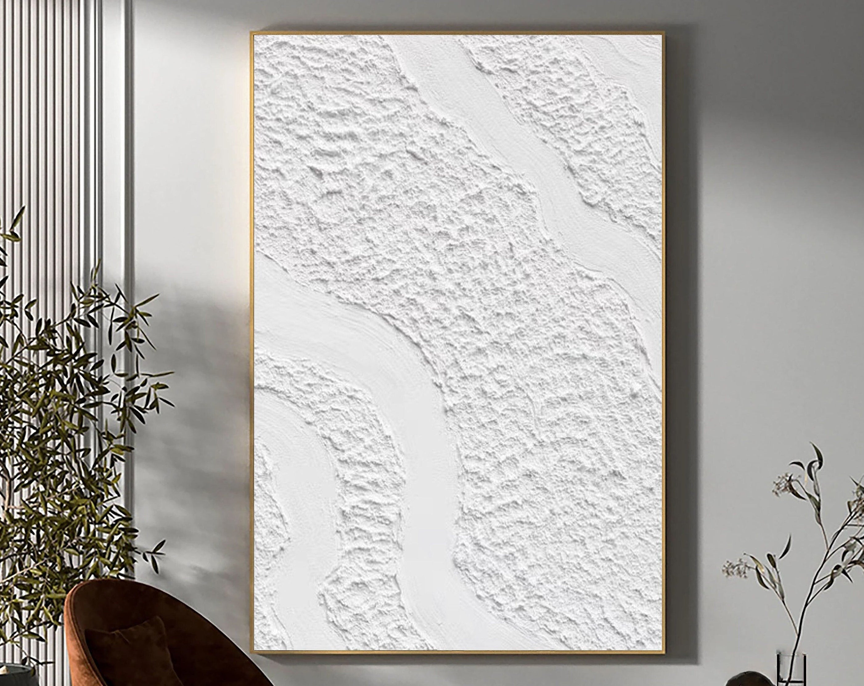 White Minimalist Textured Painting Canvas #MM082