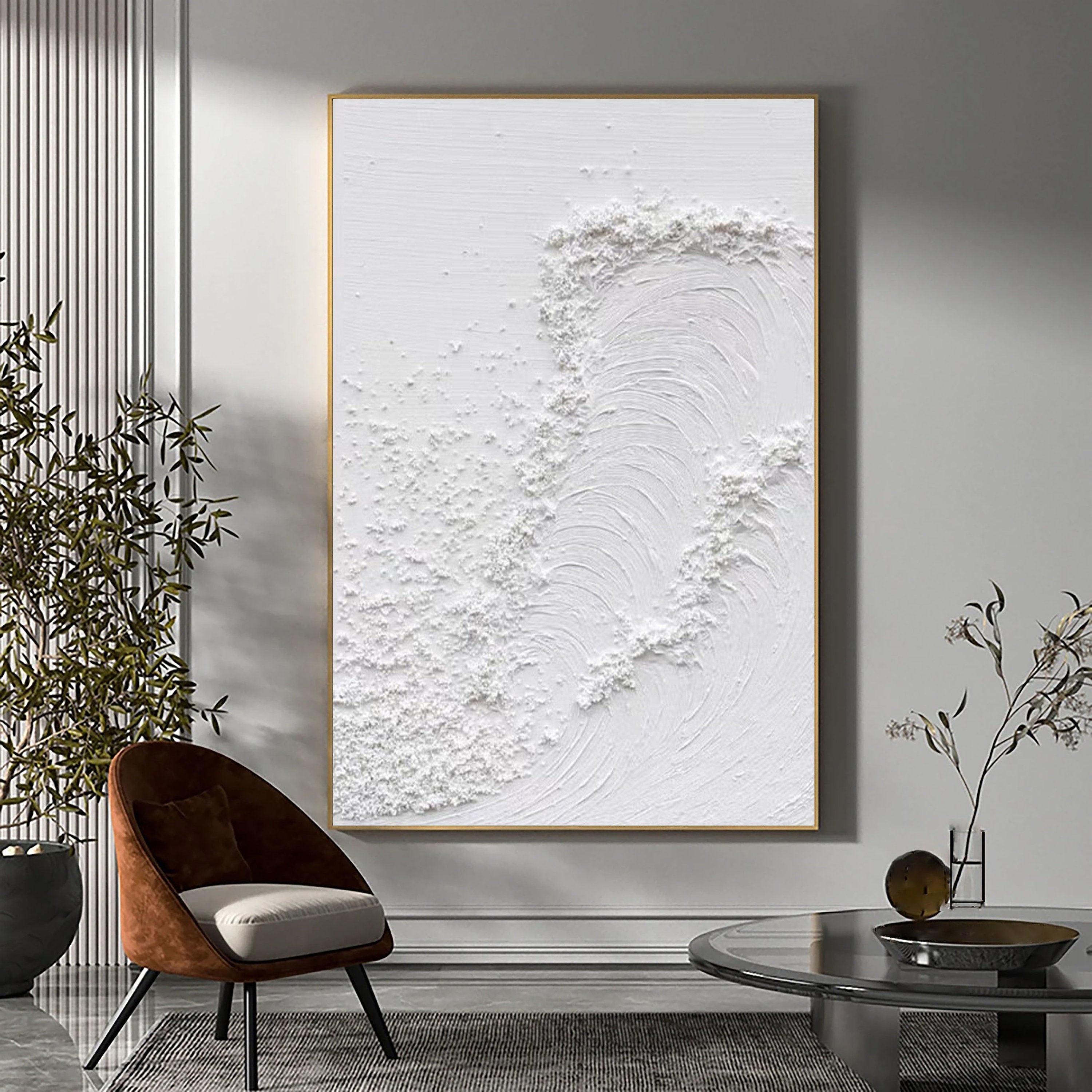 White Minimalist Textured Painting Canvas #MM081