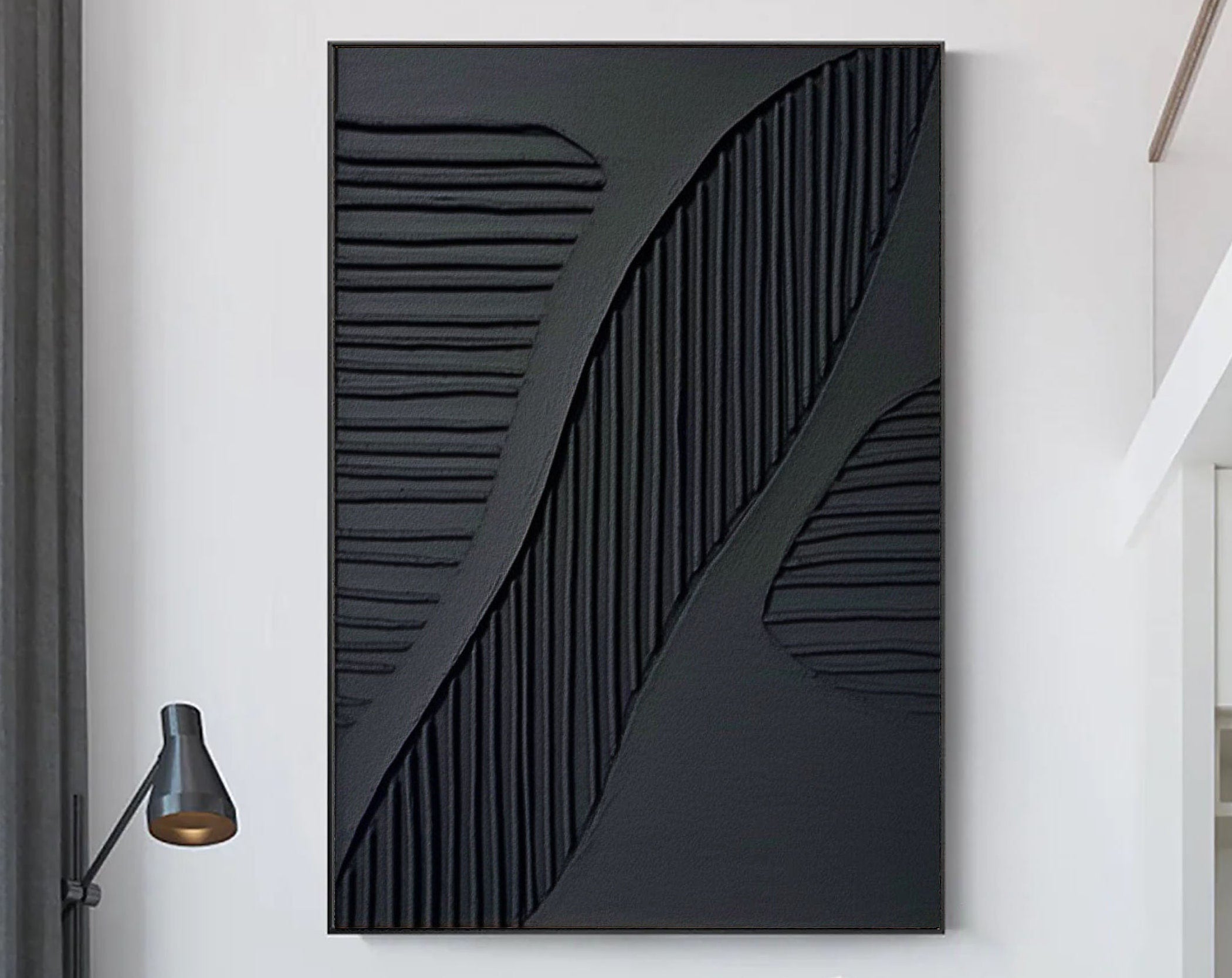 Black Plaster Art Minimalist Textured Painting #MZ036