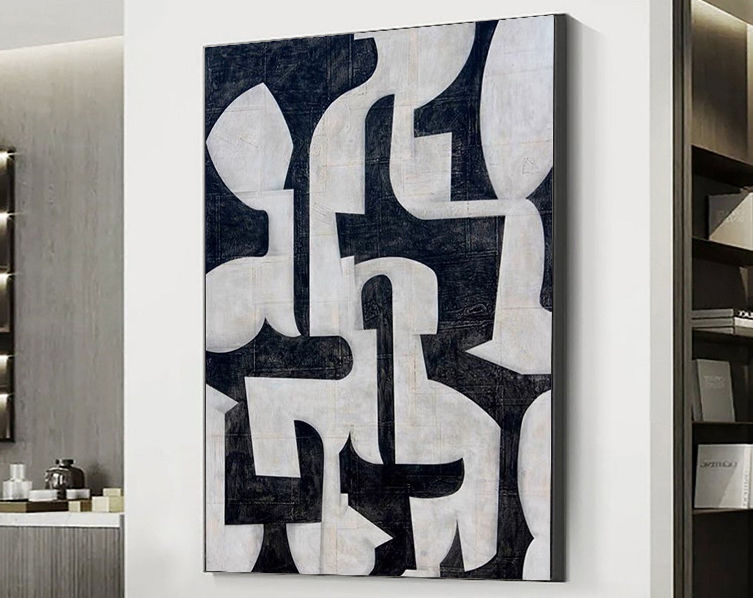 Beige Black Minimalist Abstract Wall Art #MZ037