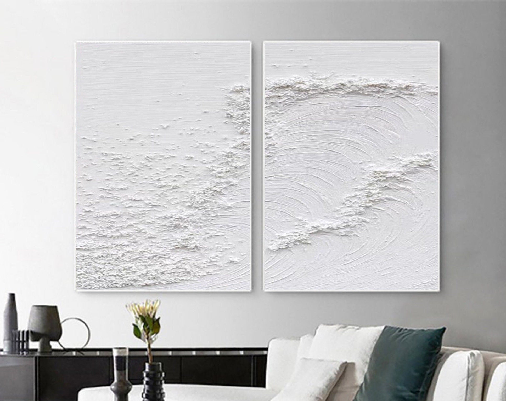 White Minimalist Textured Paintings Canvas Set of 2 #MM080