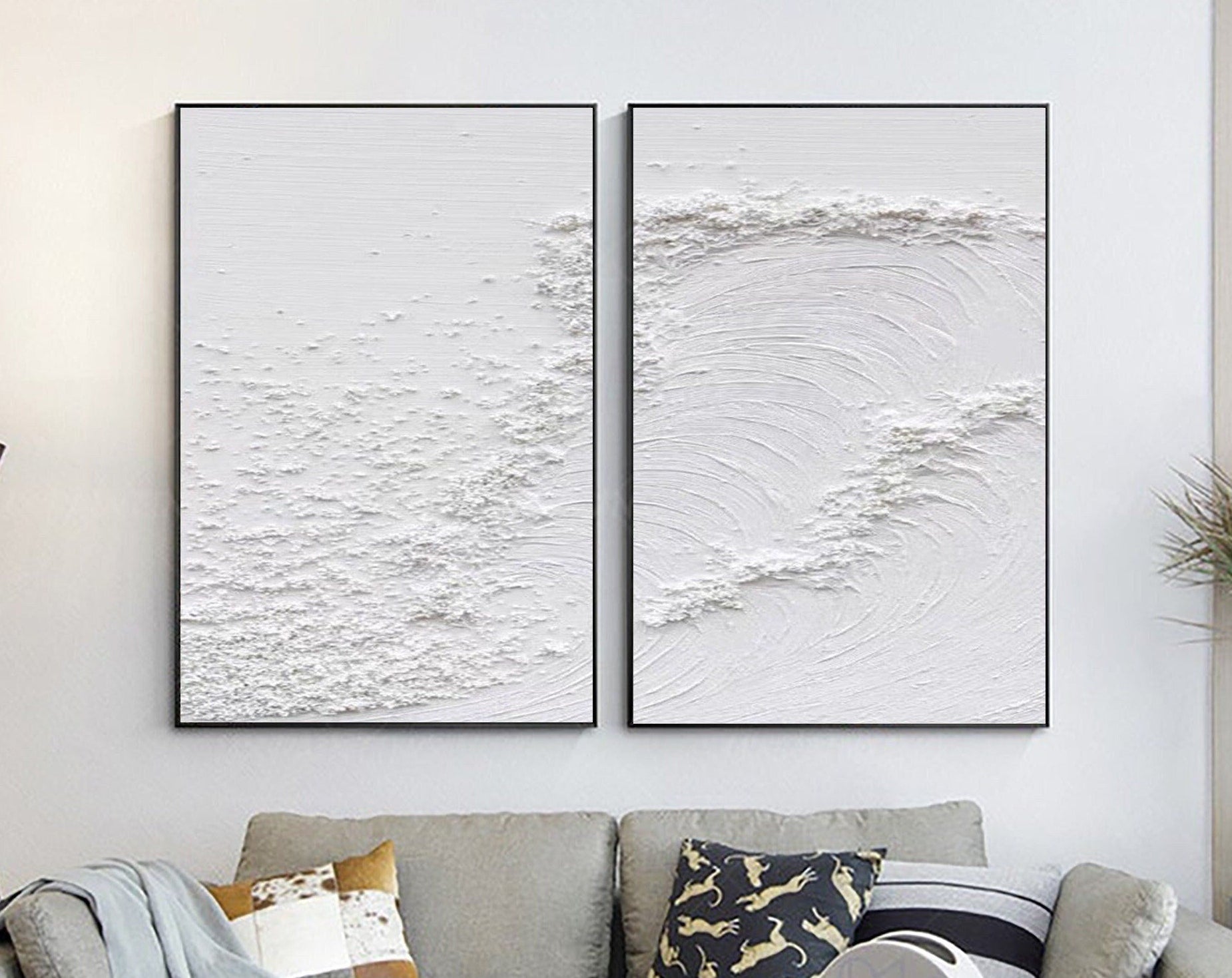 White Minimalist Textured Paintings Canvas Set of 2 #MM080
