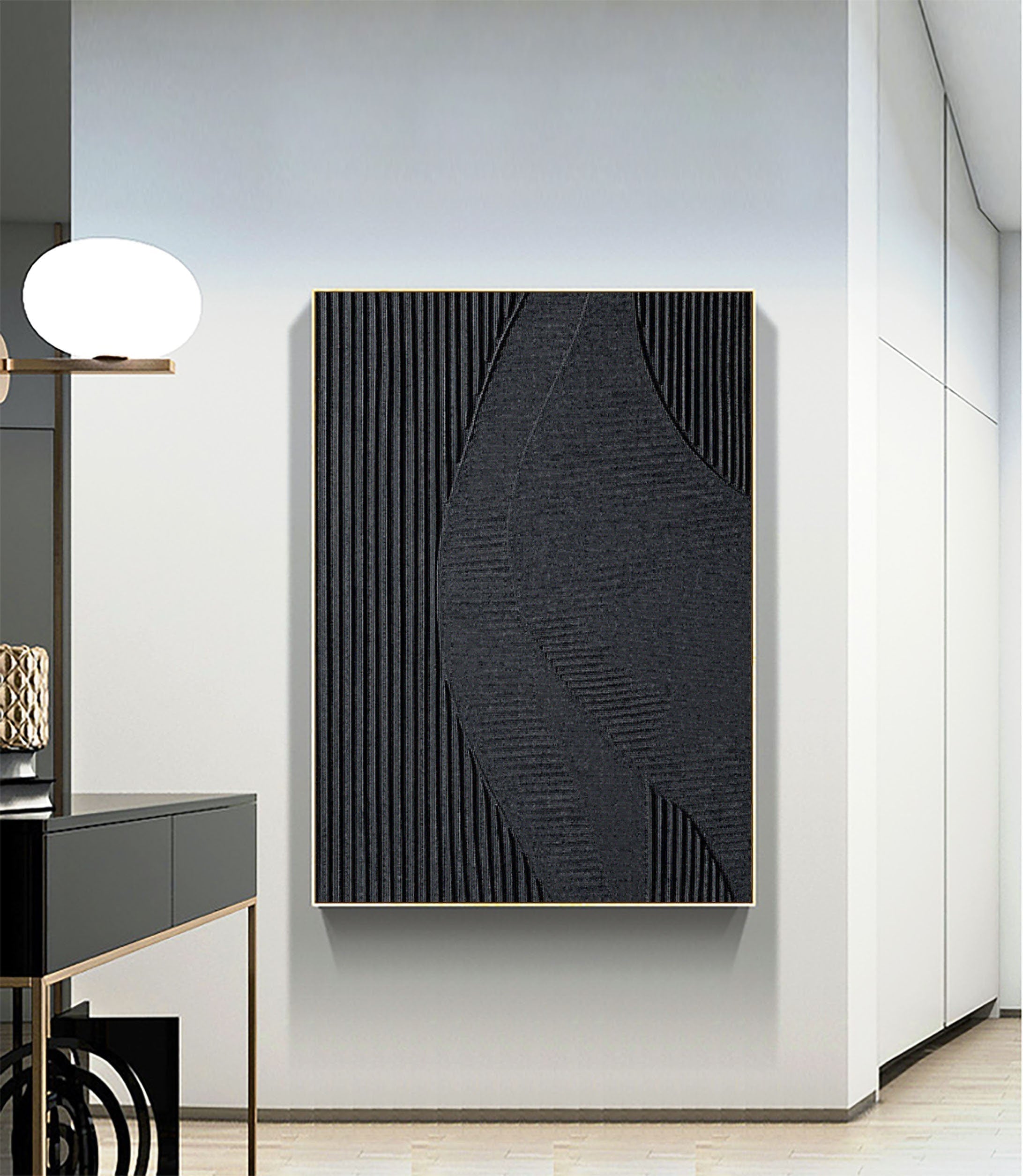 Black Plaster Art Minimalist Textured Painting #MZ035