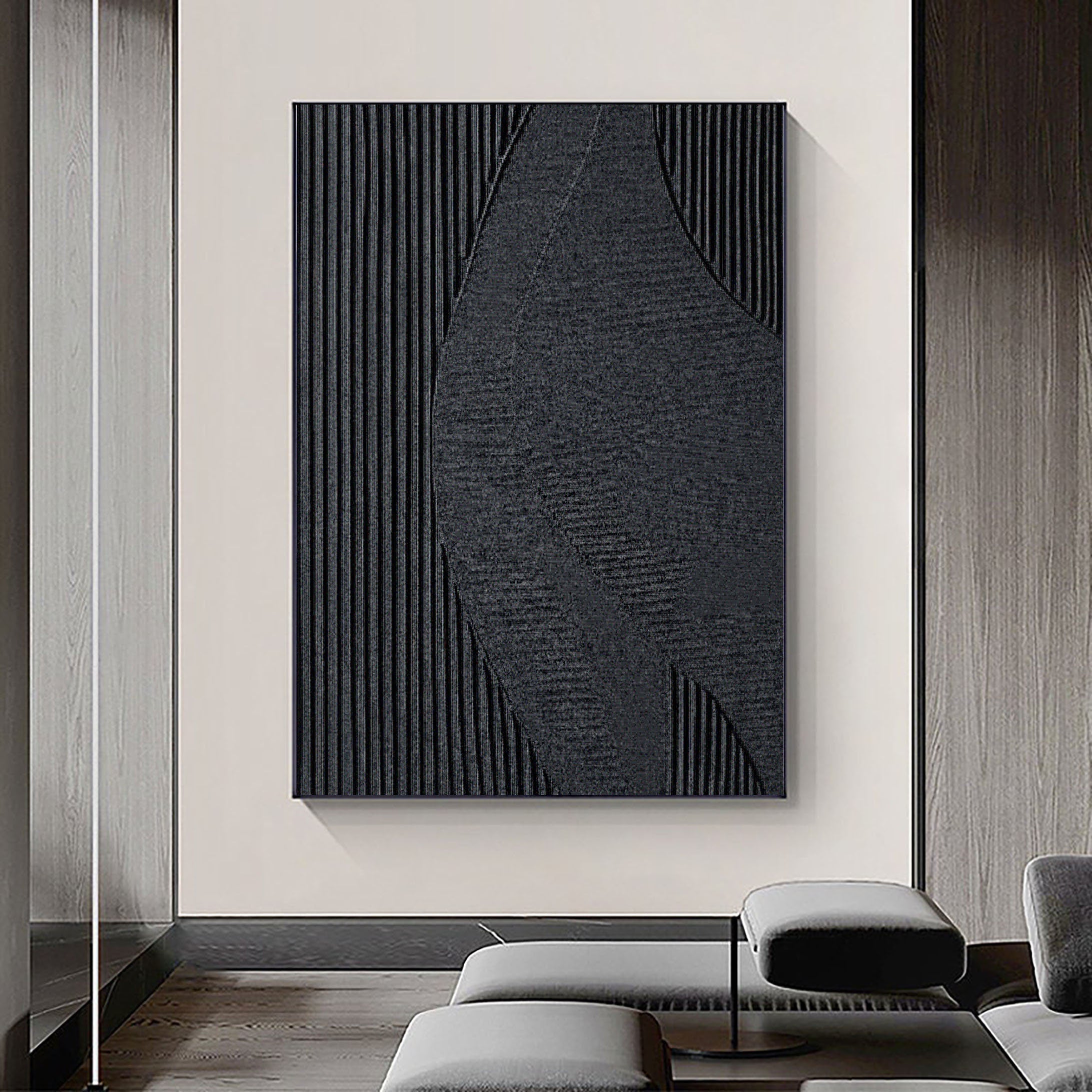 Black Plaster Art Minimalist Textured Painting #MZ035