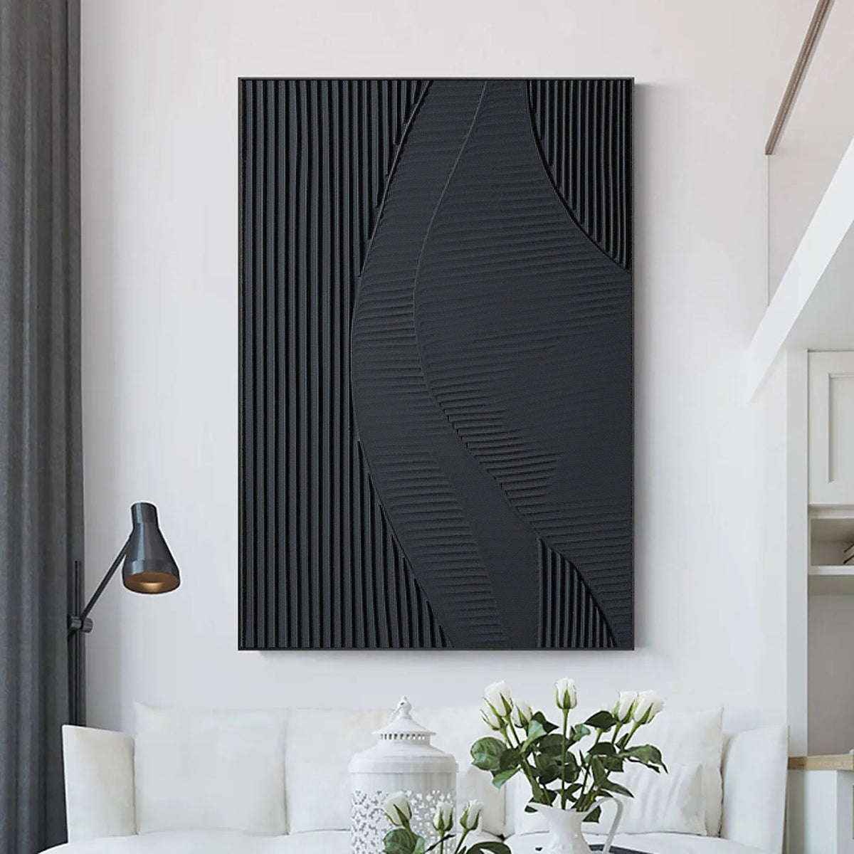 3D Textured Black Minimalist Painting Wall Decor for Living Room ...