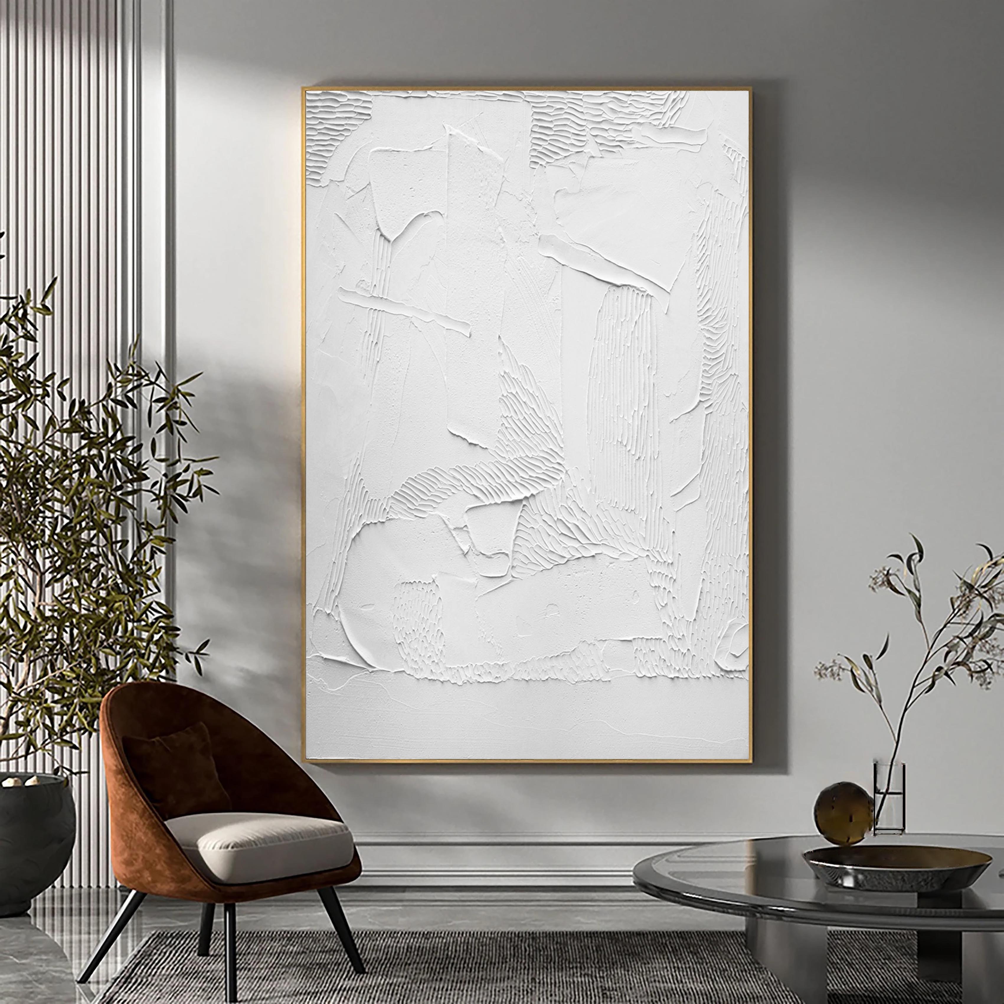 White Minimalist Textured Painting Canvas #MM076