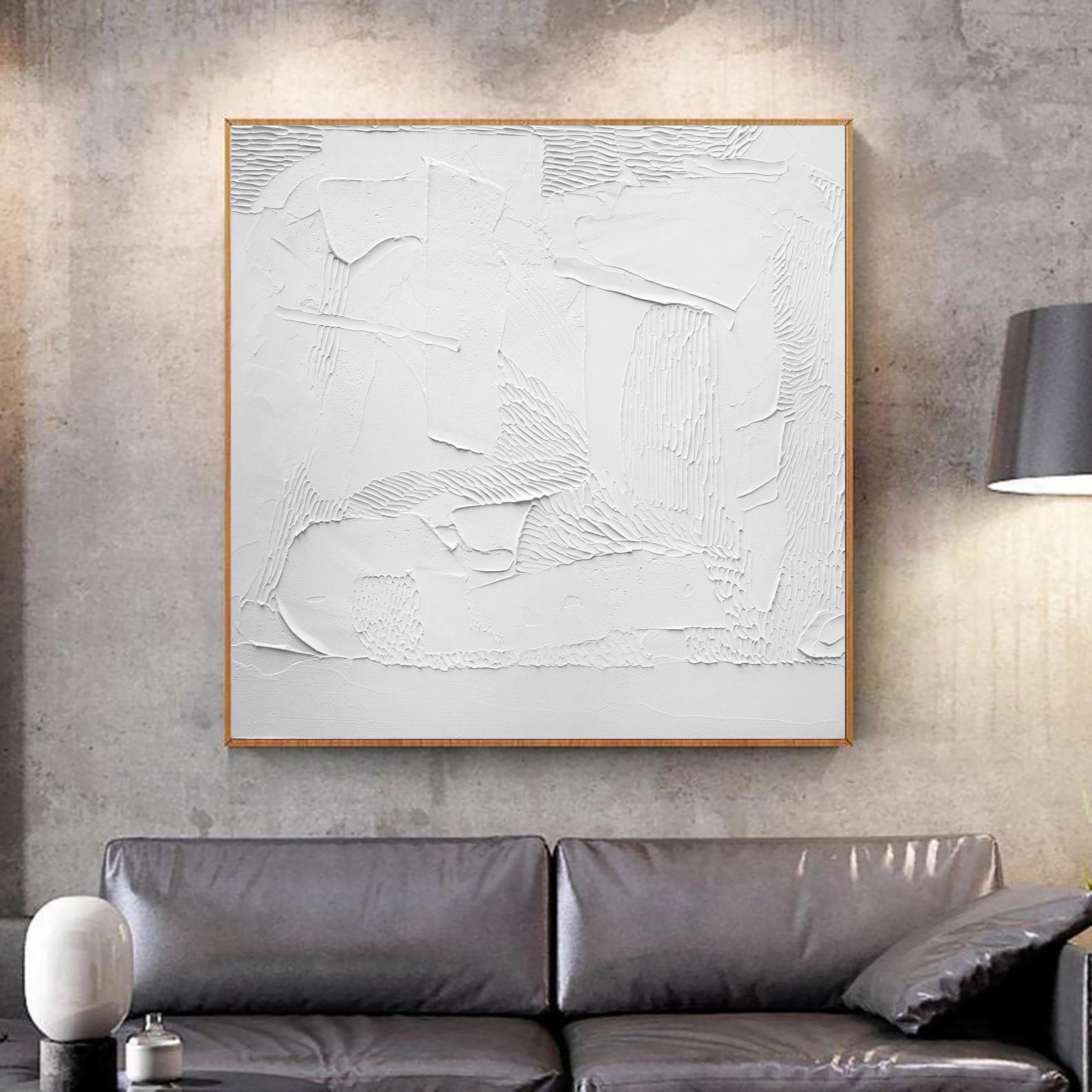 White Minimalist Textured Painting Canvas #MM076