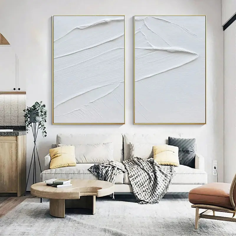 White Minimalist Textured Painting Canvas Set of 2 #MM044