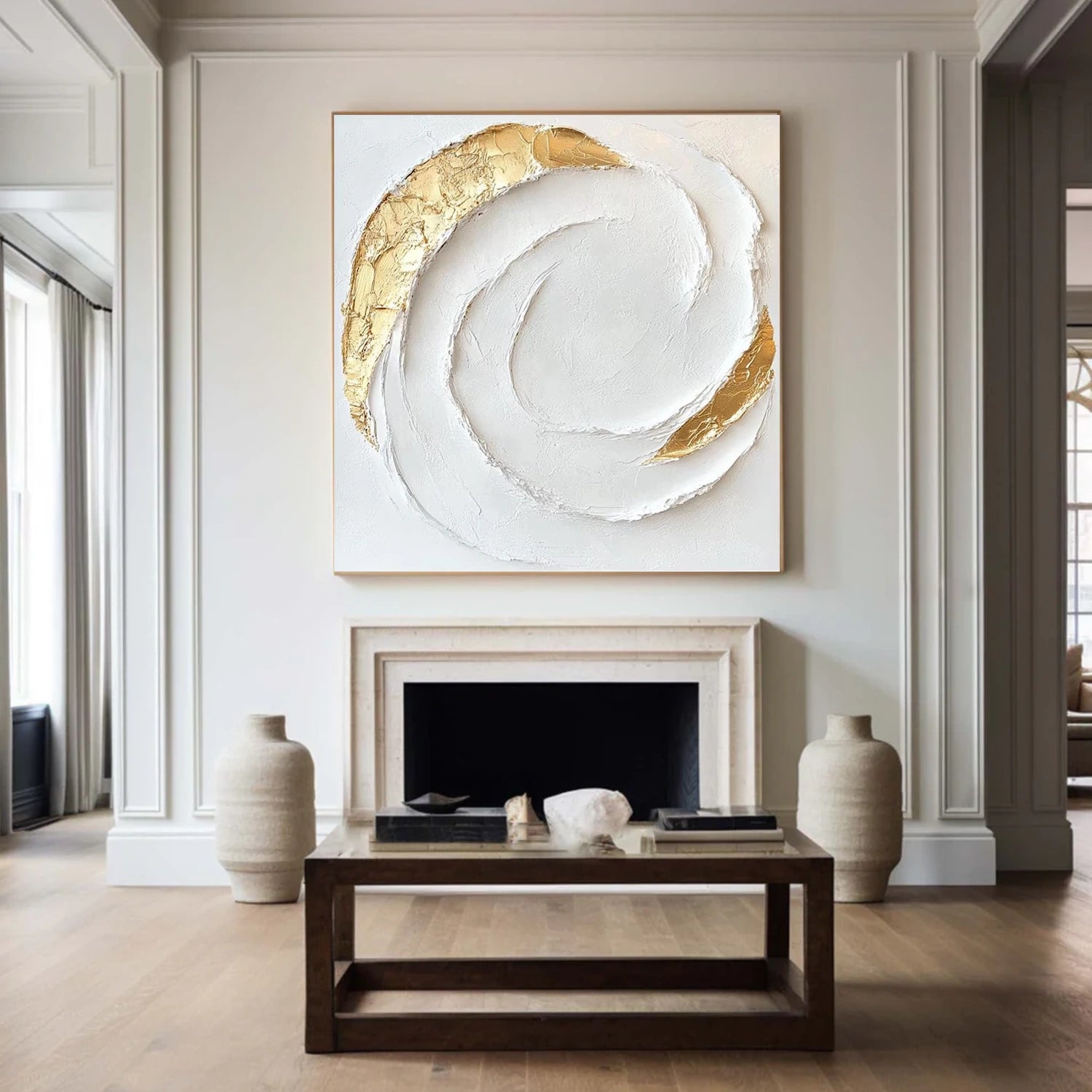 White Gold Minimalist Textured Wall Art #MM357